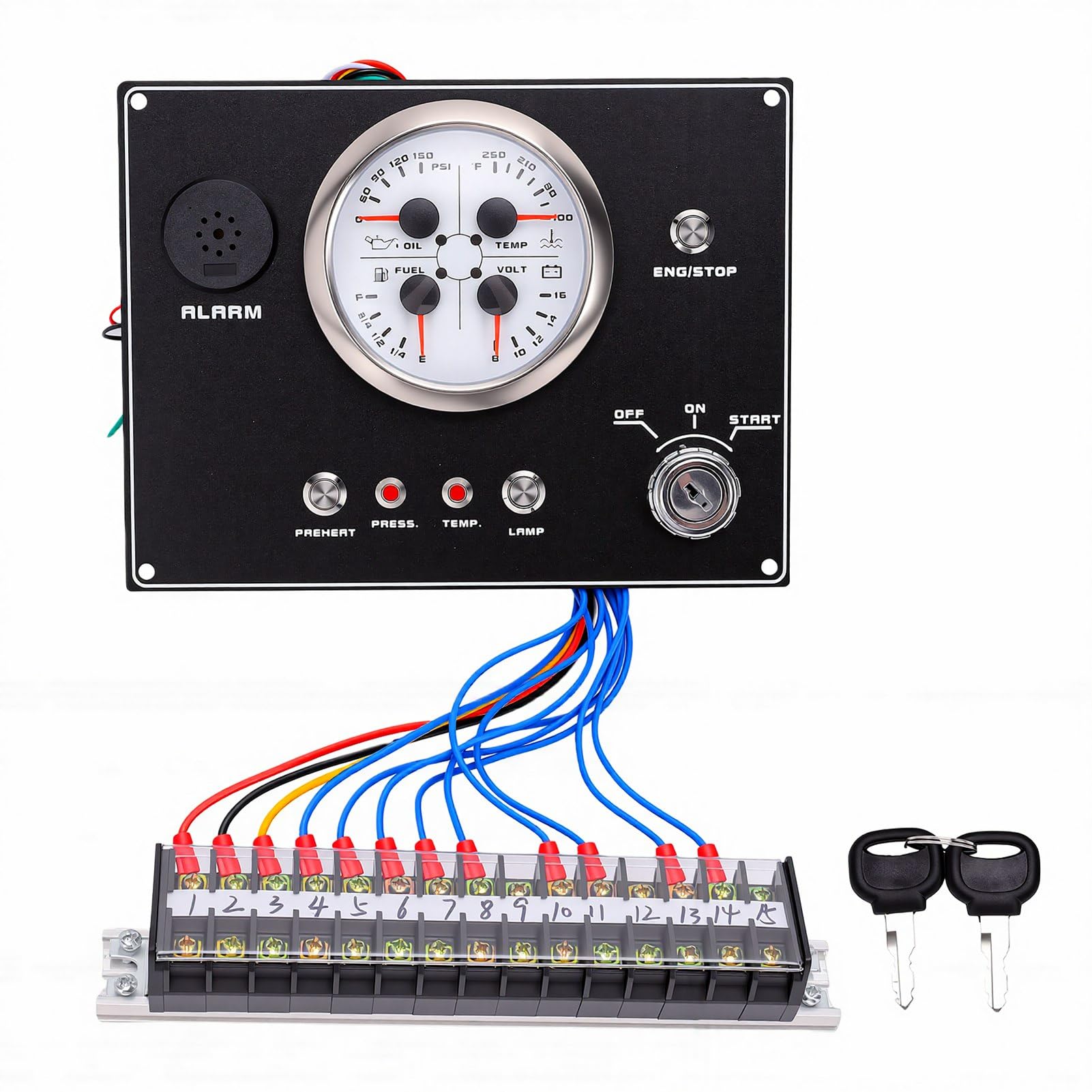 Zerodis Panel Wskaźników łodzi 12 V Wodoodporny Zestaw Wskaźników Morskich 4 w 1 Paliwo od 0 do 190 Omów od 0 do 150 PSI Woltomierz Temperatury od 100 240 F łodzi, Jachtów i Pojazdów Kempingowych