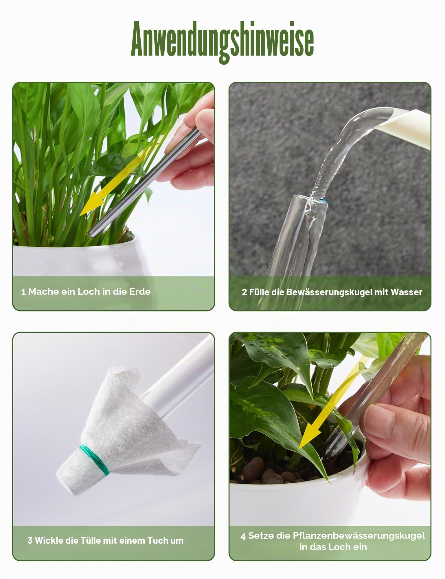 Tomorotec Selbstbewässernde Glaskugeln, schillernd, 6er-Pack (3 große + 3 kleine), automatische Bewässerung für Innen- und Außenpflanzen, einfach zu bedienen und zu pflegen