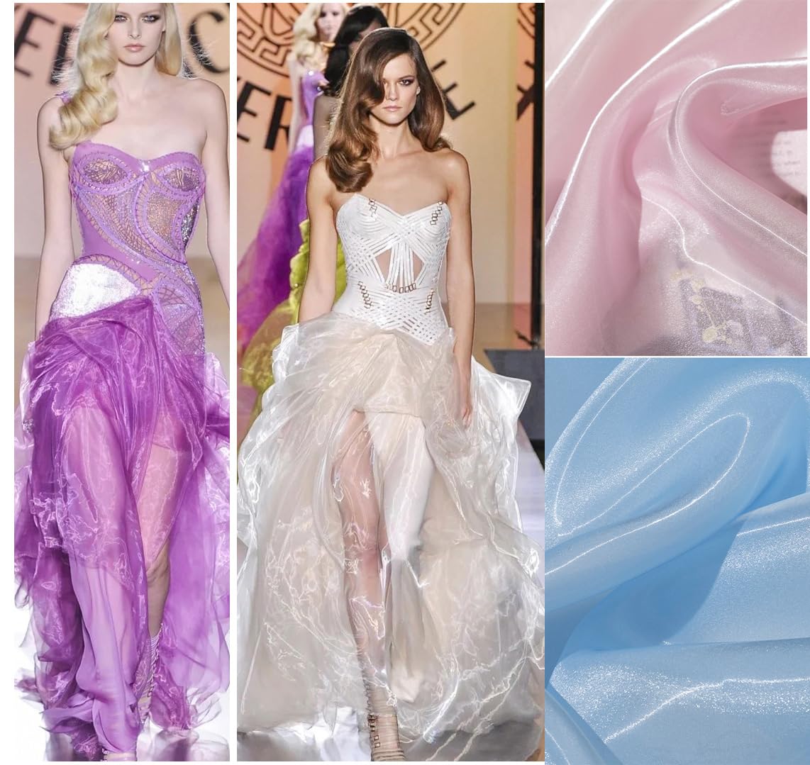 Glänzender Organza Stoff Meterware, 150 cm breit, Schimmernd Transparent 1–10 m – Dekostoff für Fotografie Hintergrund, Hochzeit Deko, Schleier & Basteln – 35 Farben Hellblaugrau 10 Meter