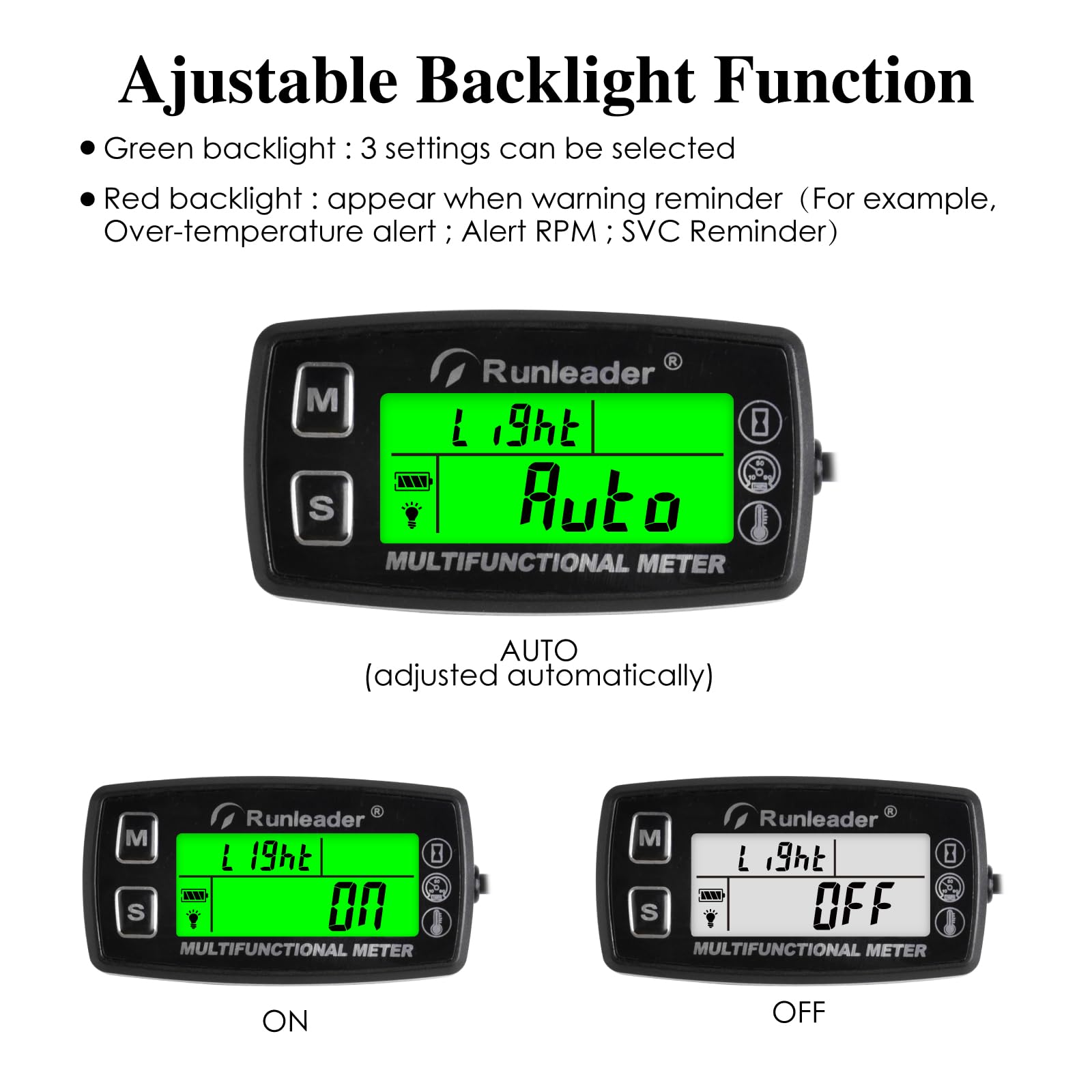 Jauge de température du moteur, compte-tours numérique, horloge, rappel de maintenance, batterie remplaçable avec rétro-éclairage pour petit moteur de tracteur de pelouse (HM035A)