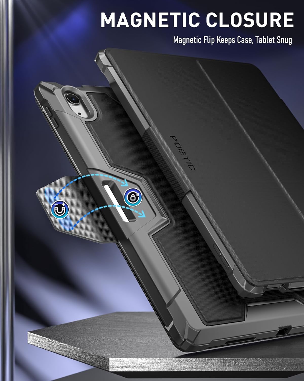 Poetic Explorer Case for iPad Air 13 (2025/2024) / iPad Pro 12.9 (2022/2021), Full Body Tough 360 Degree Stand Folio Cover with Pencil Holder,Built-in Screen Protector, Black