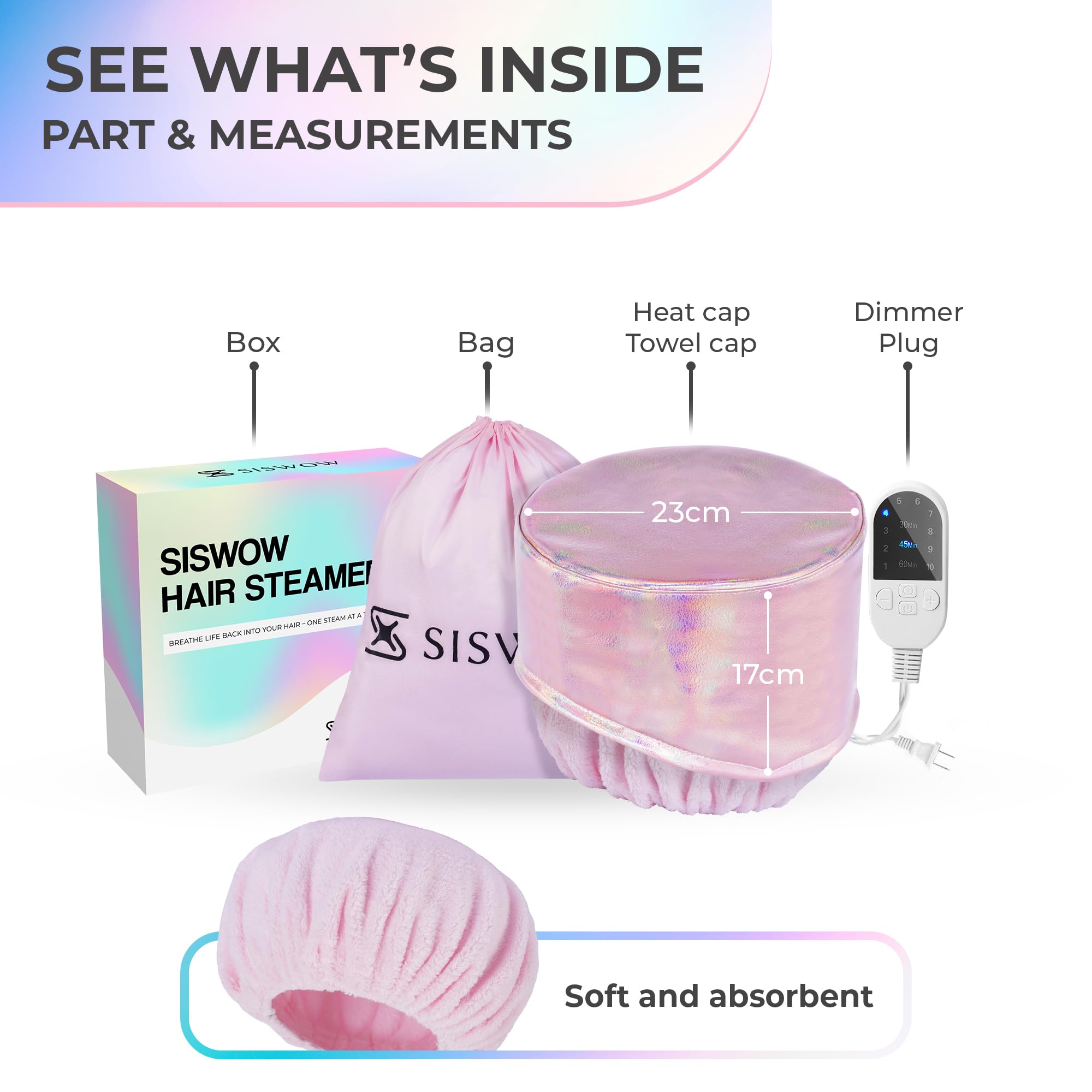 SISWOW Heat Cap for Deep Conditioning, 10-Level Adjustable Hair Steamer