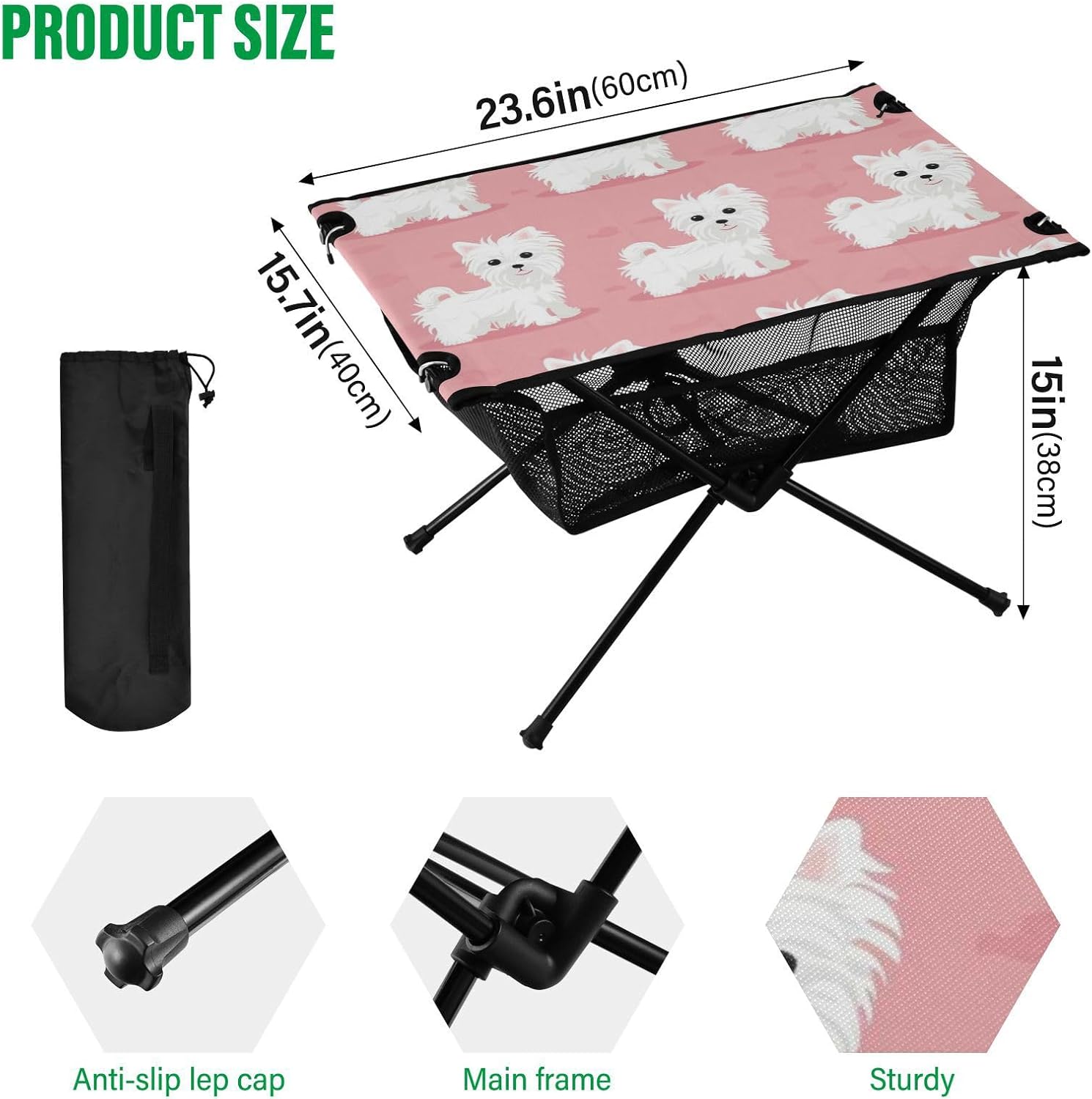 Foldable Outdoor Table Cartoon Puppy Compact Oxford Picnic Table with Carry Bag for Sand Outdoor Picnic