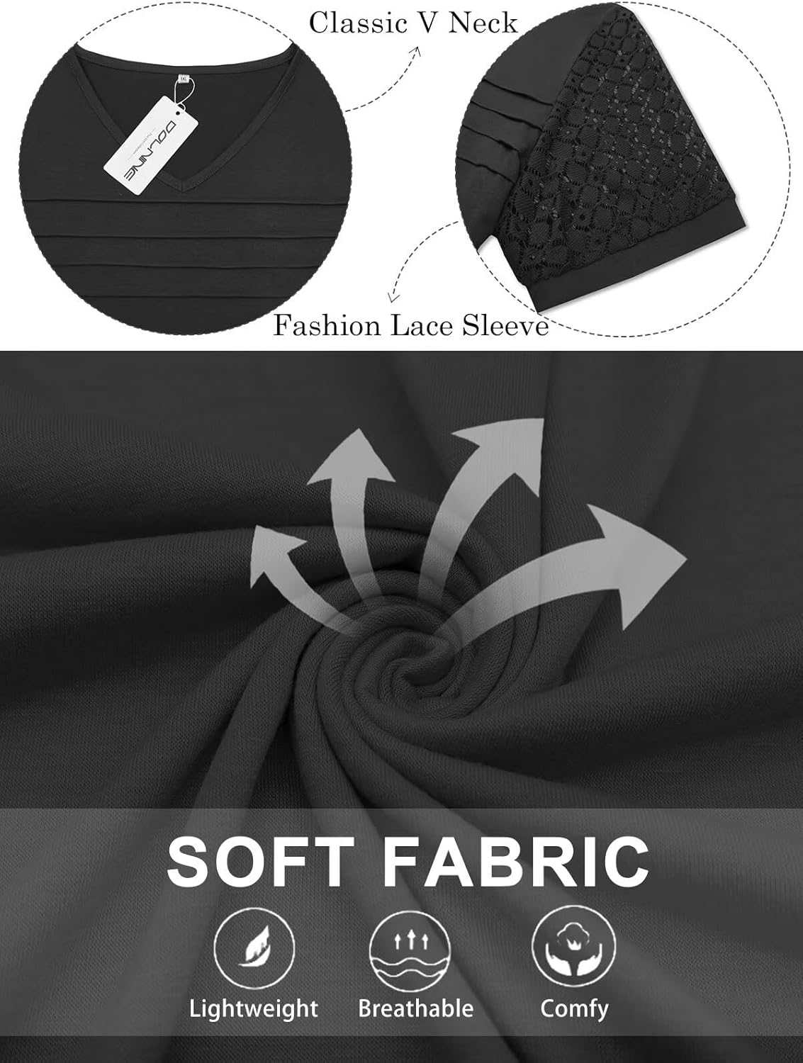 DOLNINE Womens-Plus-Size-Tops Fashion Lace Short Sleeve Shirts Casual V Neck Tees Going Out Pleated Tunics Blouses XL-5XL - Image 5