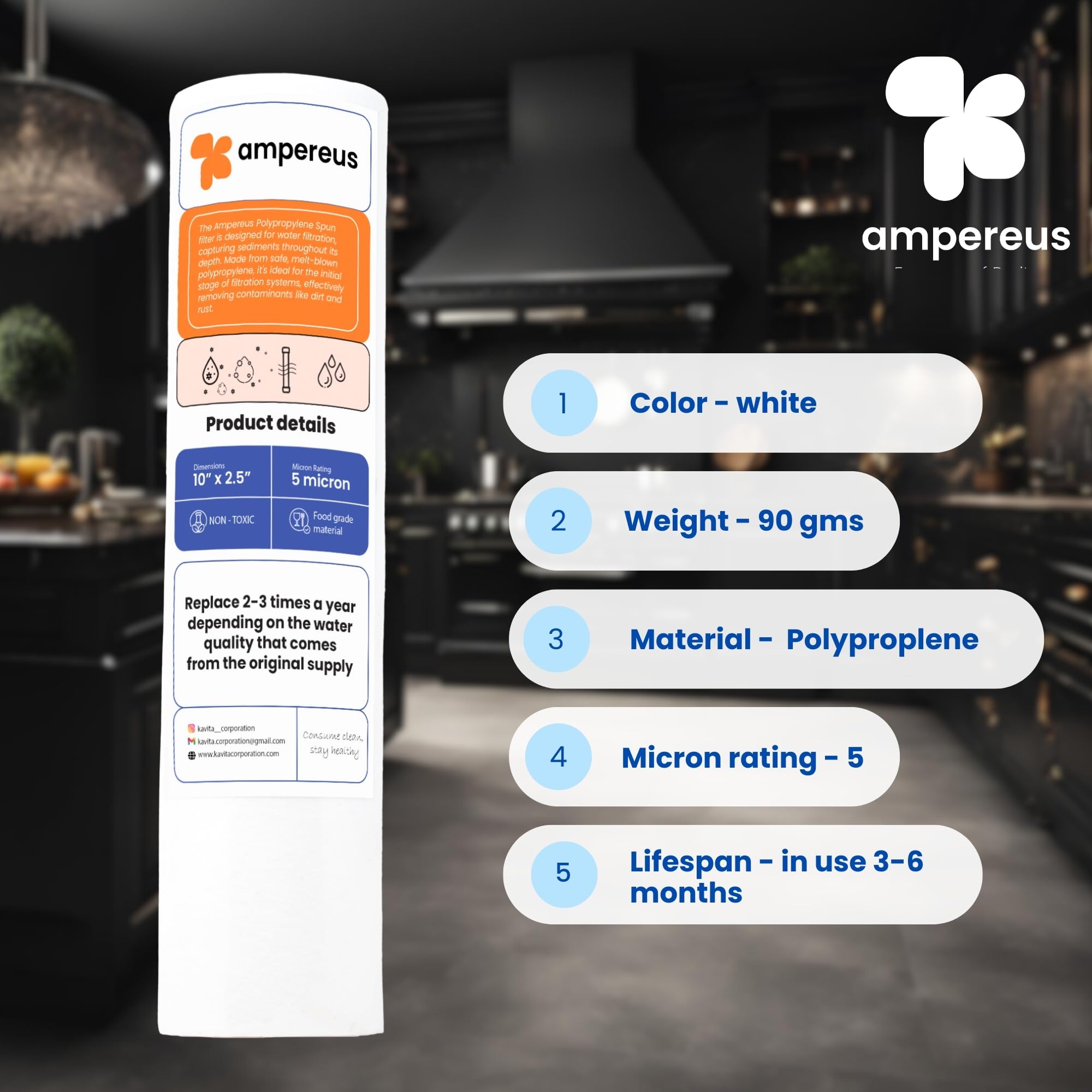 AMPEREUS Water Filter Cartridges - 3-Piece RO Kit -4