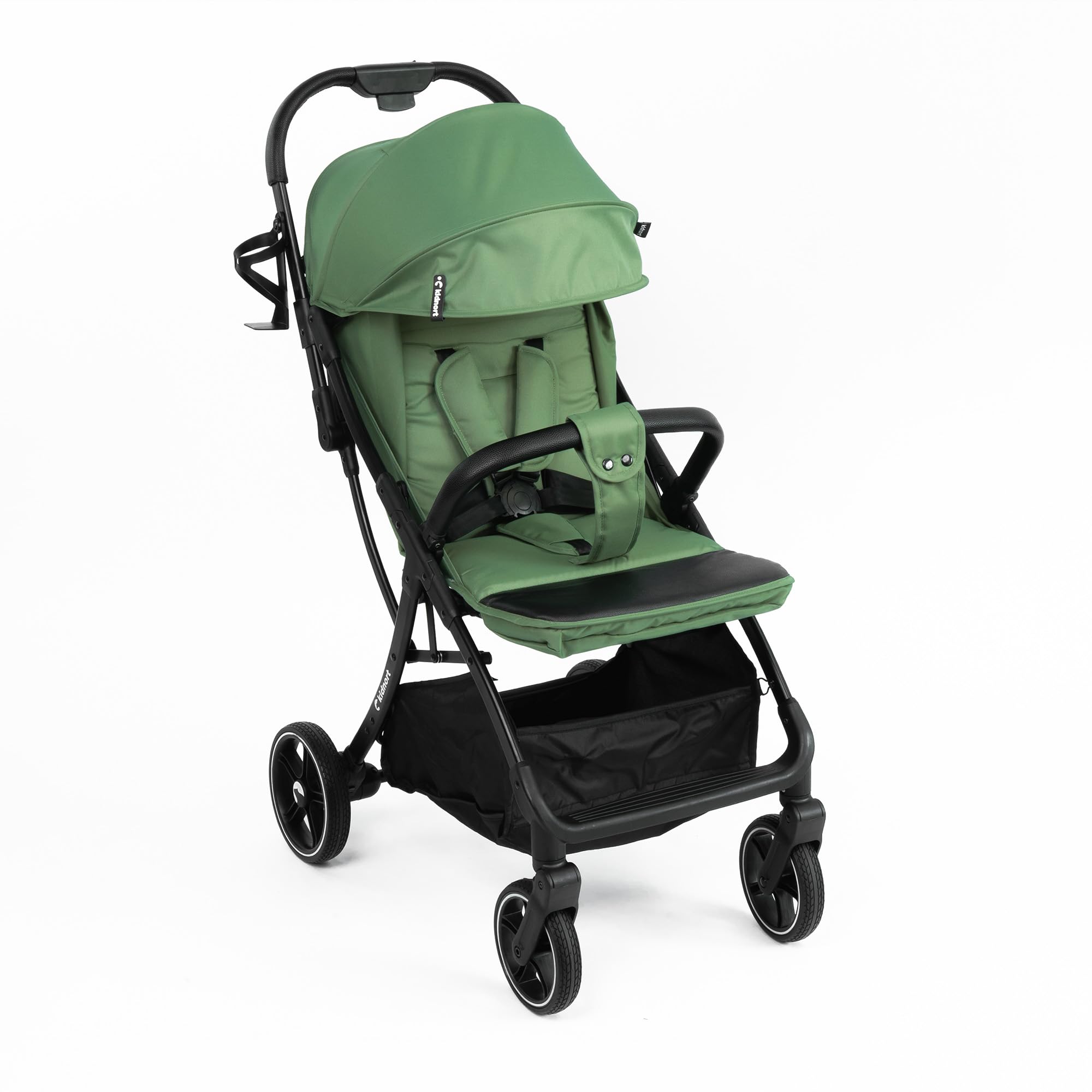 Fjällräv Buggy leicht faltbar ab Geburt bis 22 kg mit Liegefunktion, 5-Punkt-Gurt, verstellbarer Rückenlehne und Fußstütze, Belüftungsfenster, Zubehörset Grün