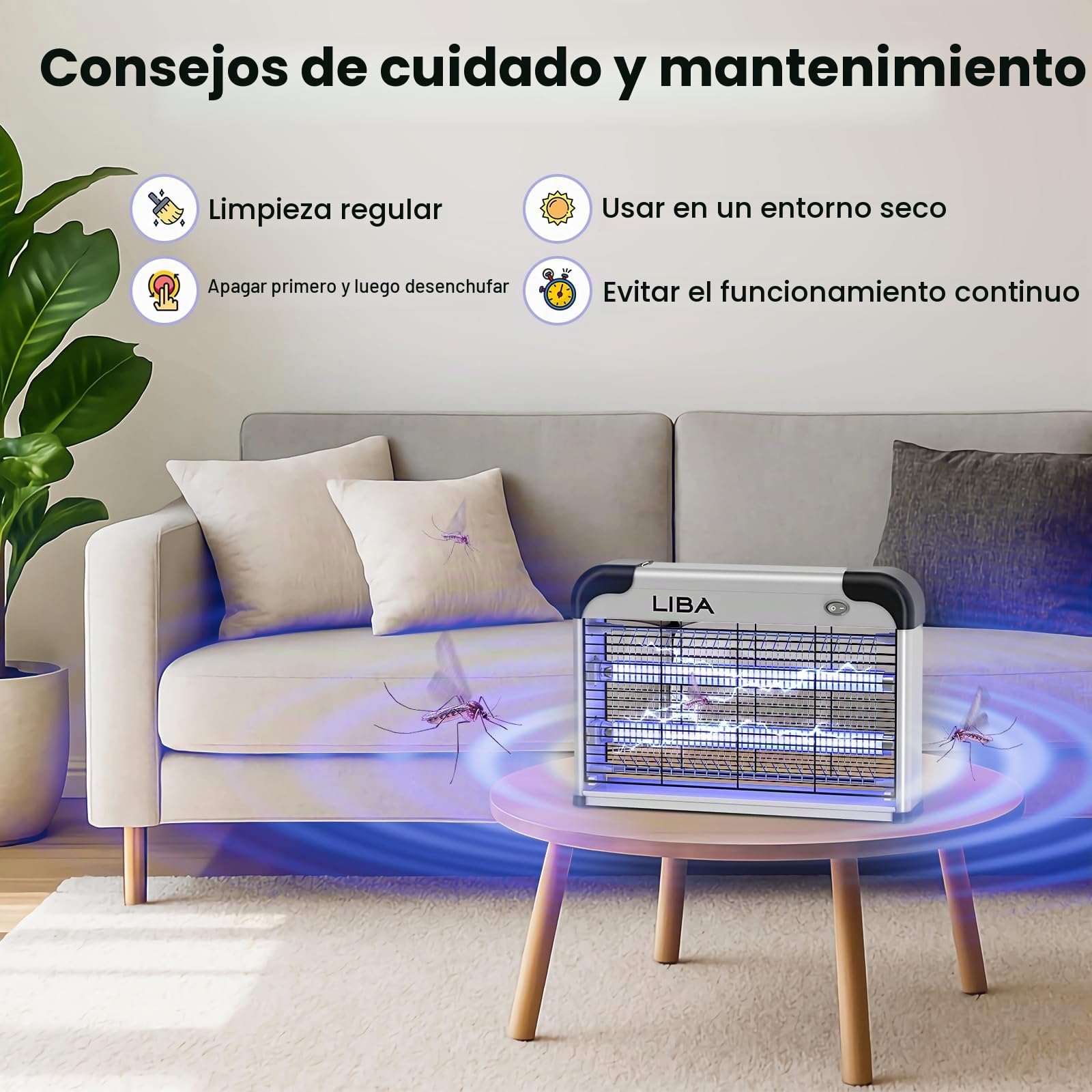 Liba Mata Mosquitos Electrico, 20W Lámpara Mata Insectos Electrico - Matamoscas, Polillas y Avispas Para Interiores, Lámpara UV Repelente de Mosquitos Incluye 2 Bombillas de Repuesto y Bandeja Lavable