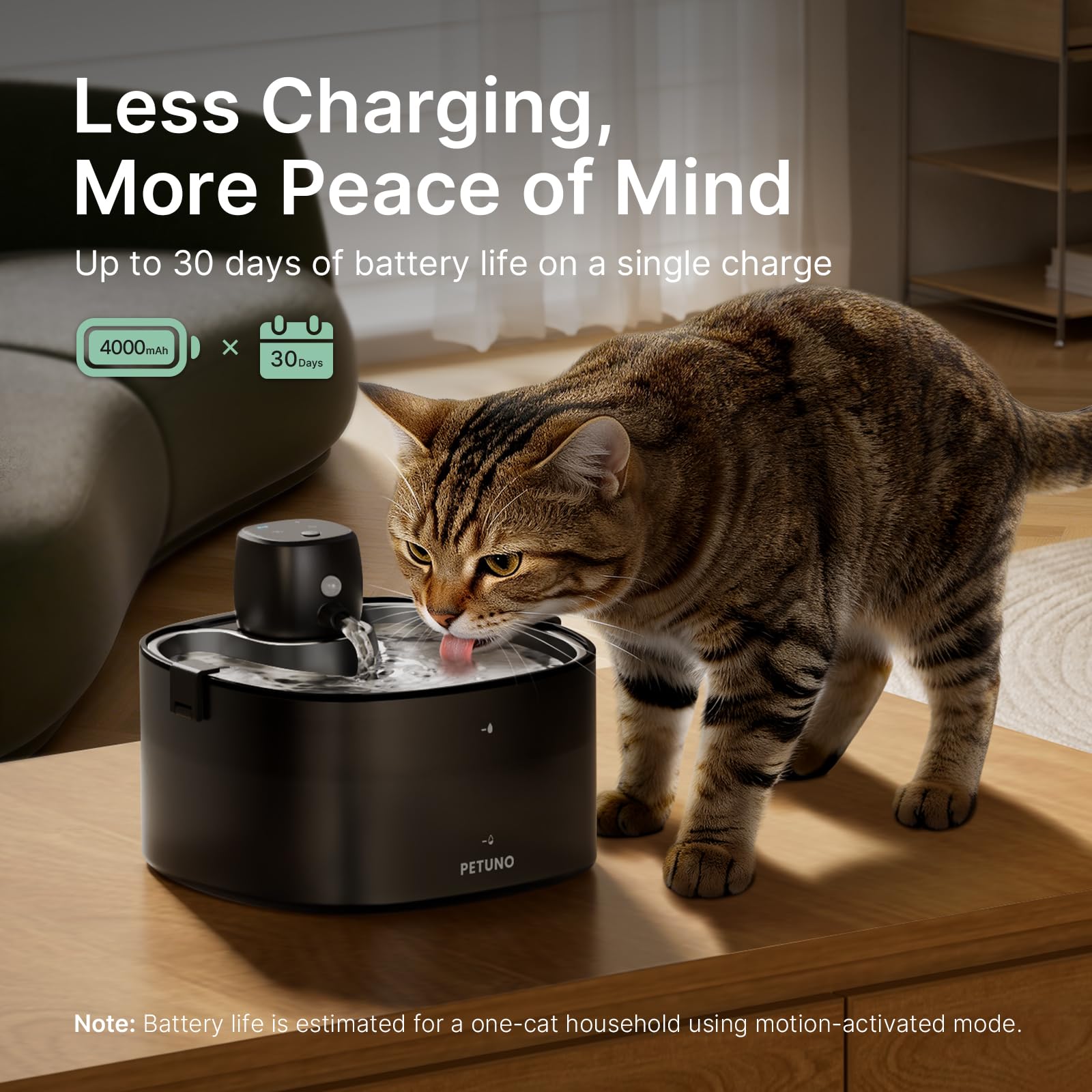 Fuente de agua inalámbrica para gatos, fuente para gatos, funciona con pilas, 4000 mAh, 2,3 L, fuente de agua para mascotas inalámbrica con sensor de movimiento y bandeja de acero inoxidable, bomba