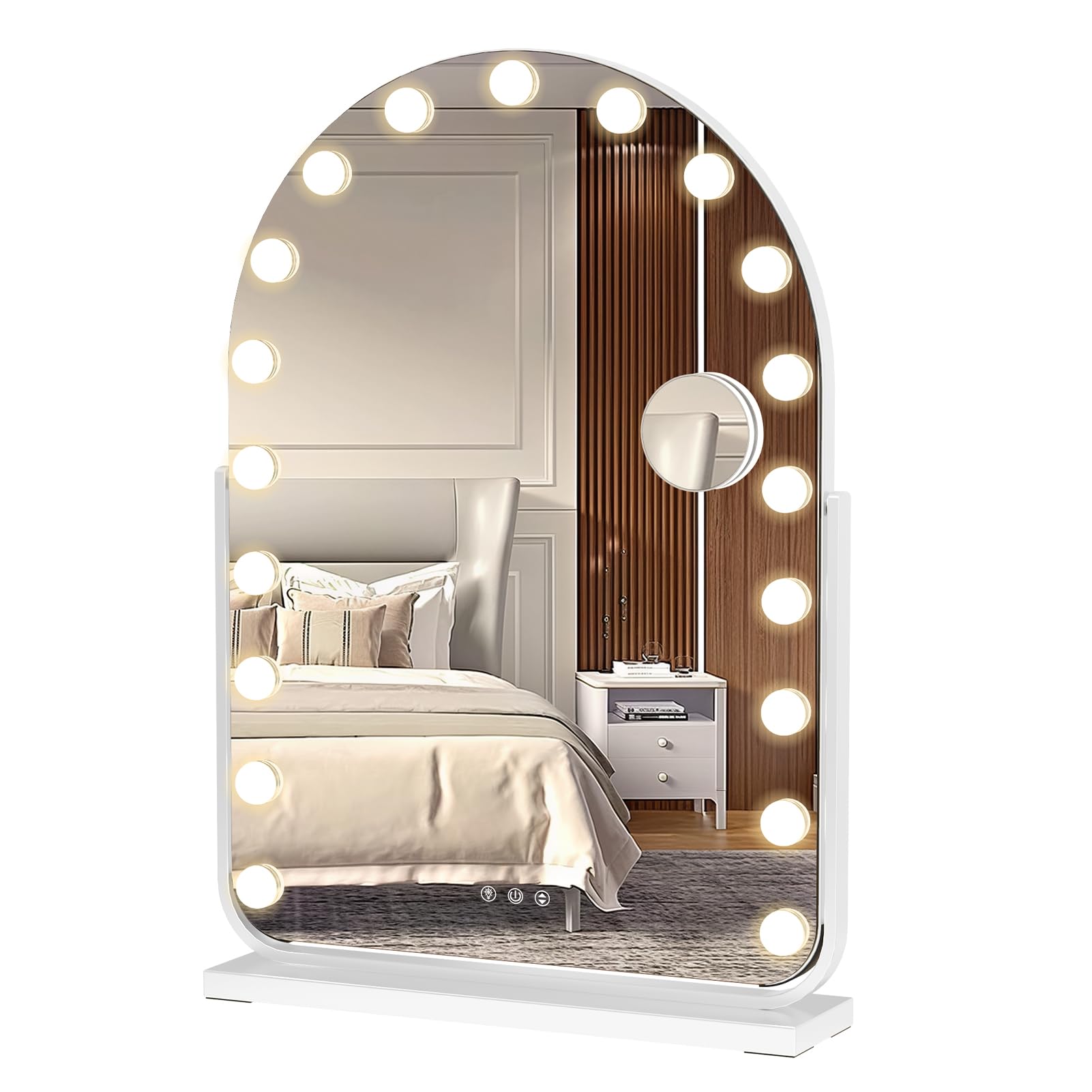 GizmoSynth 17 LED Curved Vanity Mirror with Touch Control, Rotatable Tabletop Makeup Mirror with 10X Magnifying Glass, Arch Shaped Lighted Cosmetic Mirror for Bedroom Bathroom Vanity Decor