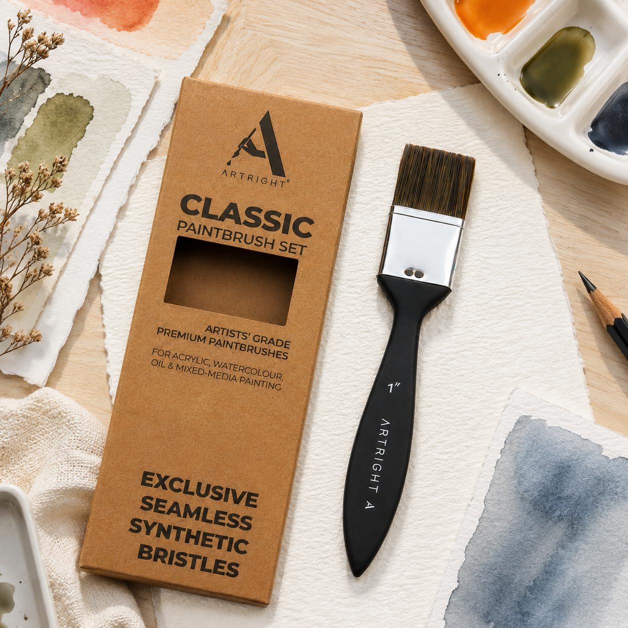 ArtRight Flat Wash Paint Brushes - Handmade Professional Artist Painting Brushes for Painting for Acrylic, Oil & Gouache Painting (1 inch wash Brush)(Wood) 1