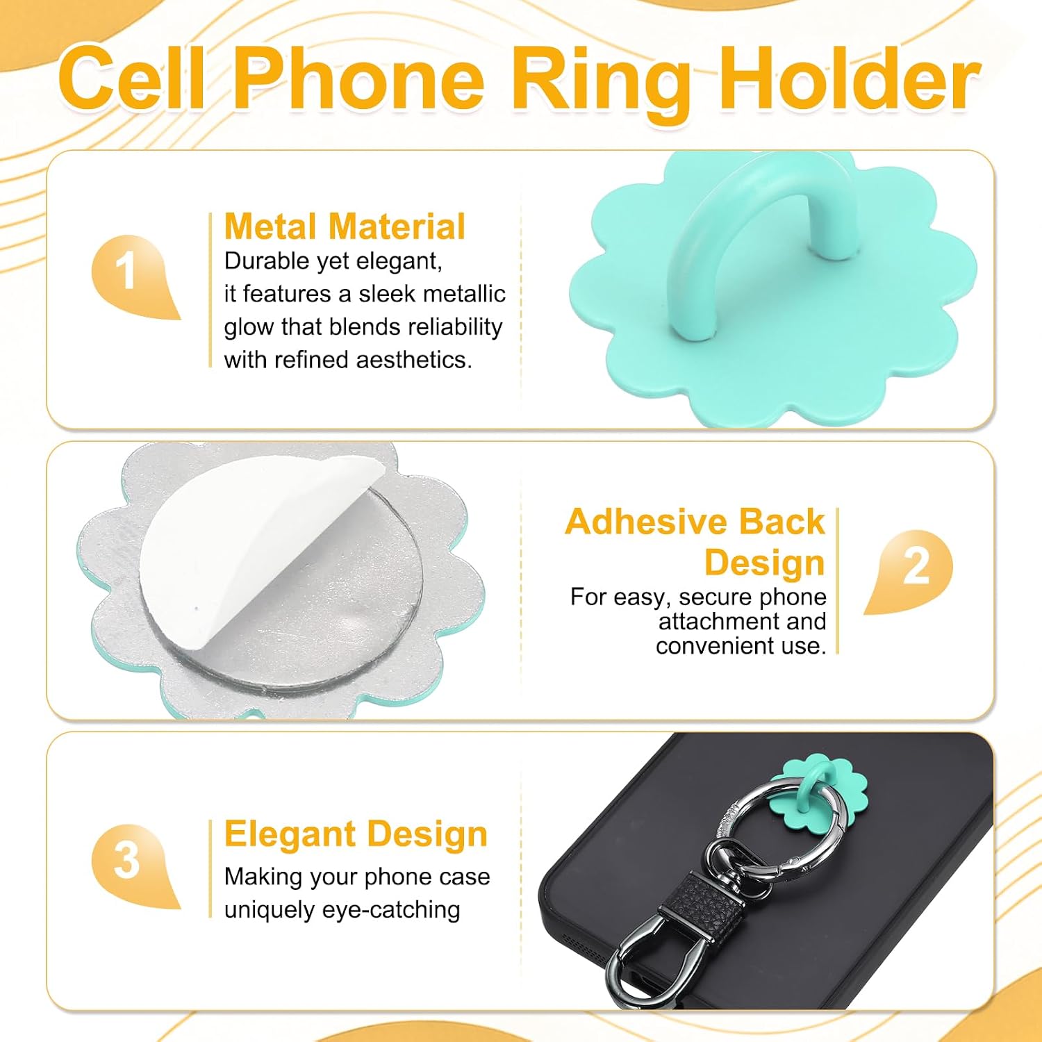 12Pcs Phone Ring Holder 0.9" Adhesive,Purple/Green/Blue image 3