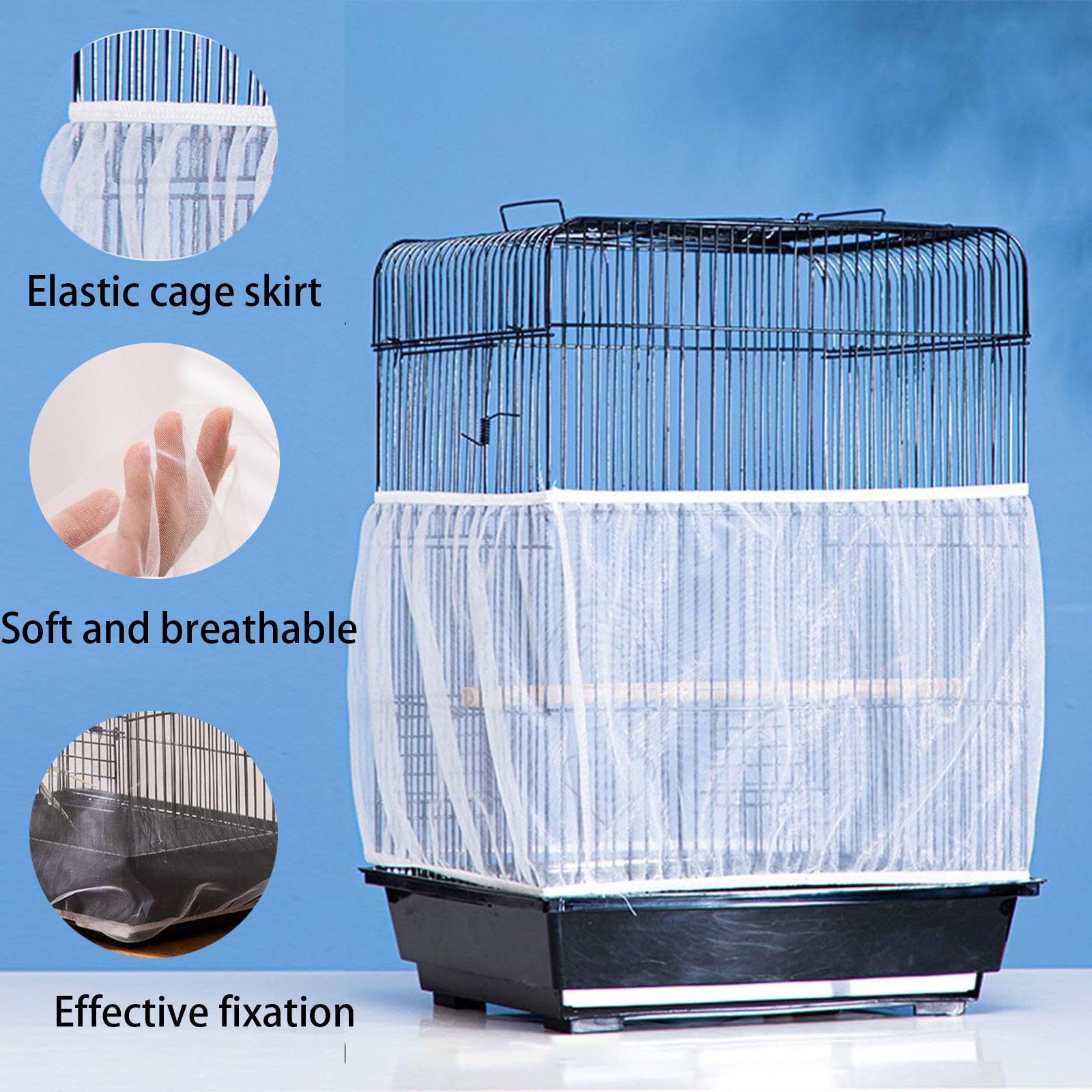 2 Pezzi Universale Copri Gabbia per Uccelli, Gabbia per Uccelli Ventilare Copertura Antipolvere, Raccoglitore di Semi per Gabbia, per Pappagalli, Ara, Gabbie Quadrate Rotonde(bianco/nero)