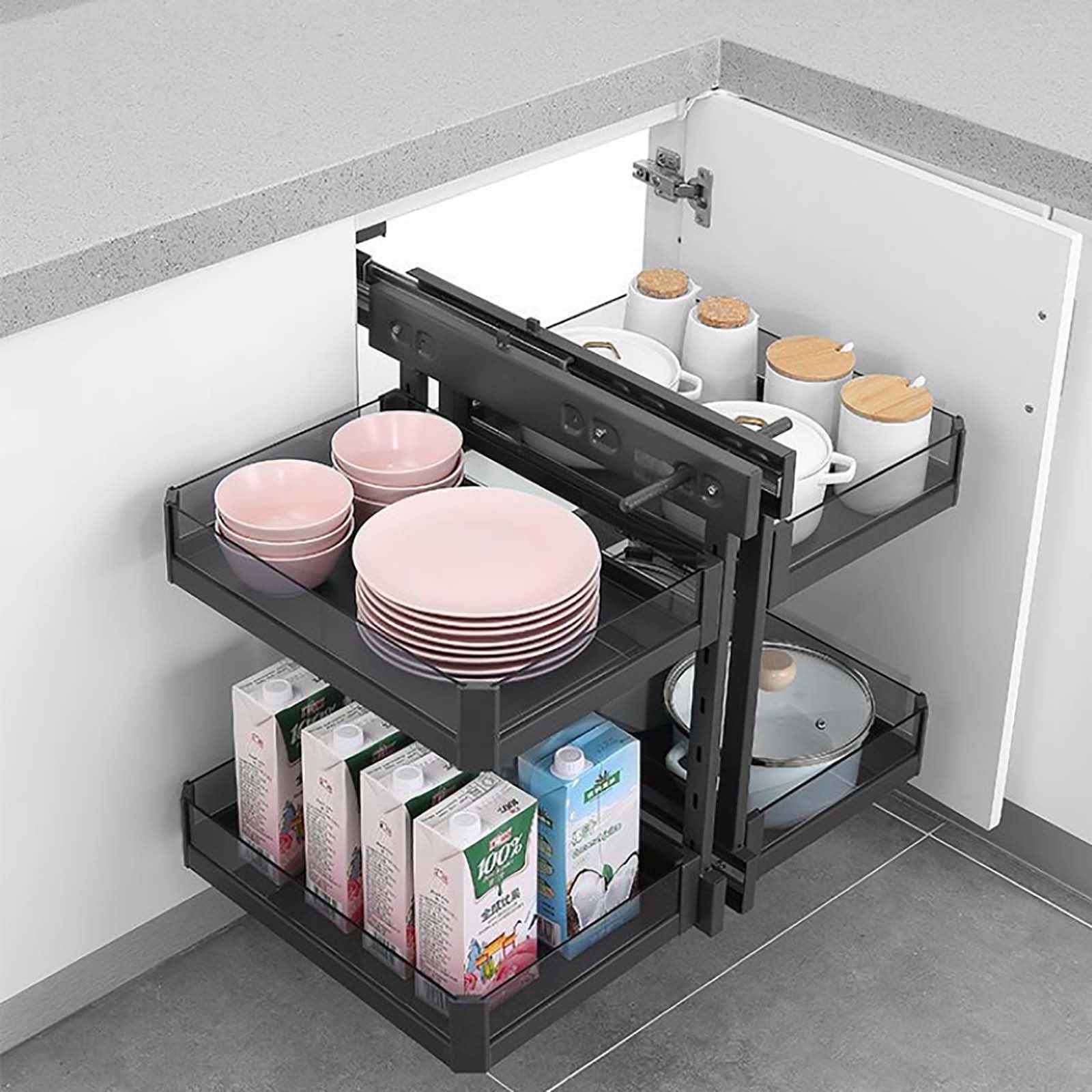 Cassetti portaoggetti da cucina a 2 ripiani, organizer estraibile per mobiletto ad angolo cieco, organizer per mobiletto da cucina scorrevole per impieghi gravosi a 4 ripiani 800