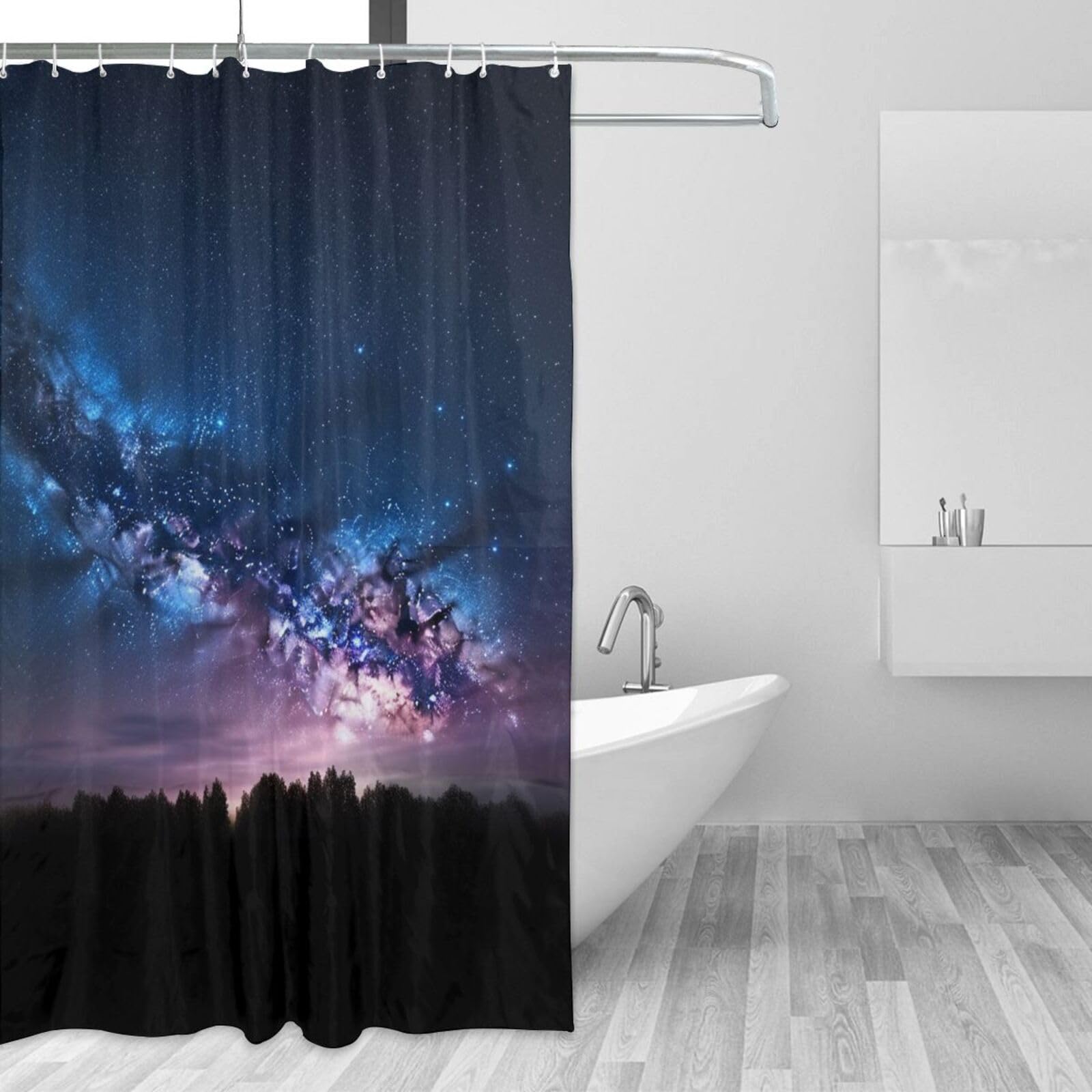 Rideau de douche imperméable ciel nocturne et ses 12 crochets