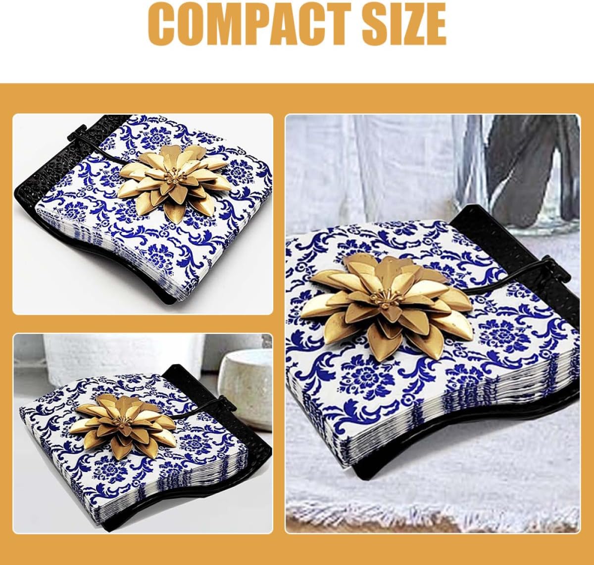 Mobestech Square Metal Napkin Holder Tissue Paper Table Stand with Flat Press for Restaurant Dining Room Tabletop Organizer