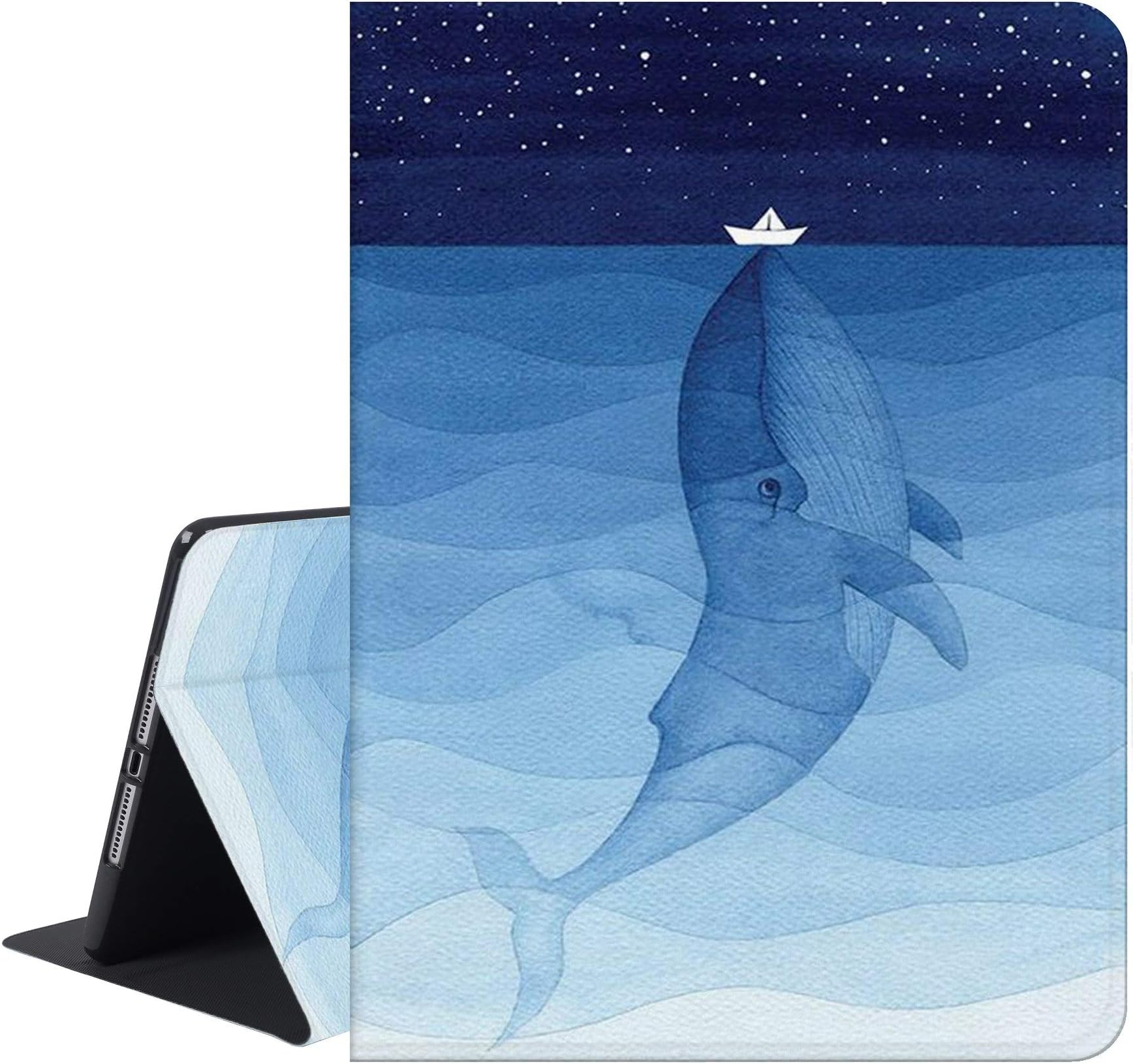 Richyun iPad 5th & 6th Generation Case, iPad 9.7 Case 2017 & 2018, iPad Air 1 & 2 Case, Adjustable Stand Auto Wake Sleep Protective Folio Leather Case (Whale)