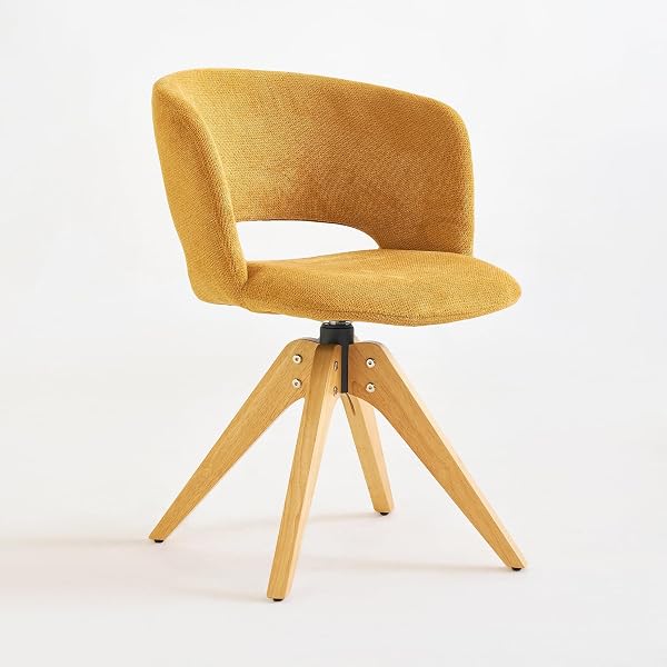 Mustard yellow swivel accent chair with solid oak legs