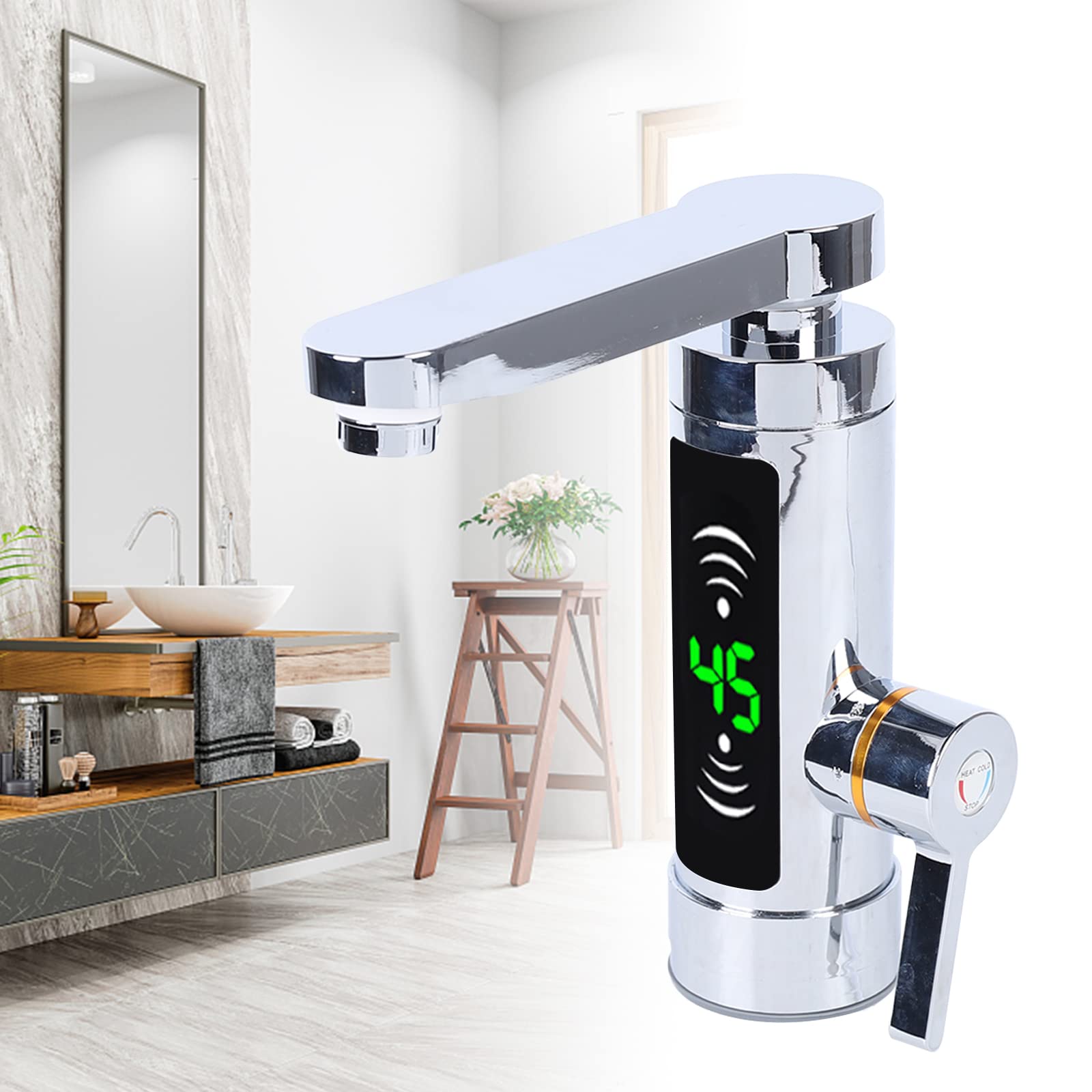 Rubinetto elettrico da 220 V, 3000 W, in acciaio inox, con indicatore della temperatura a LED, temperatura regolabile da 25 a 60 °C, per cucina, bagno