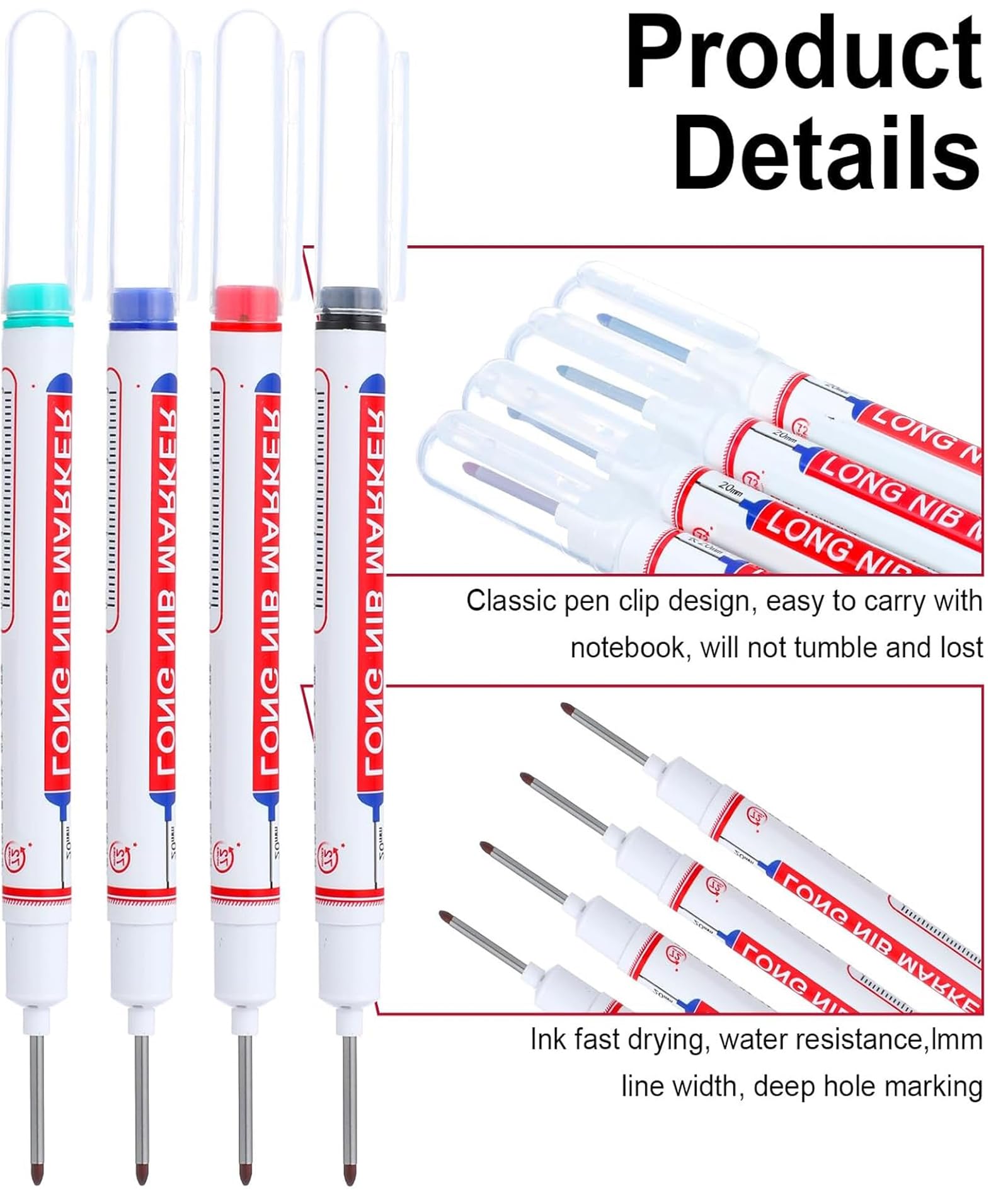 Buildcon Deep Hole Marker Pen, Tracer Marker Pen, Carpenter Pencil, Long Nib Marker for Wood, Metal, Concrete, Professional Construction Tools, Industrial Use, DIY Projects (20) 1
