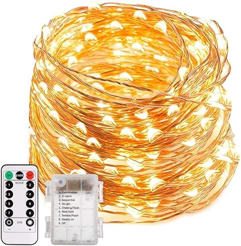 ECOWHO 200 LED Fairy Lights, 20M 8 Modes IP65-Waterdichte Koperen Draad Fairy Lights Batterij, Outdoor Strip Verlichting met Afstandsbediening & Timer voor Binnen, Kerstmis