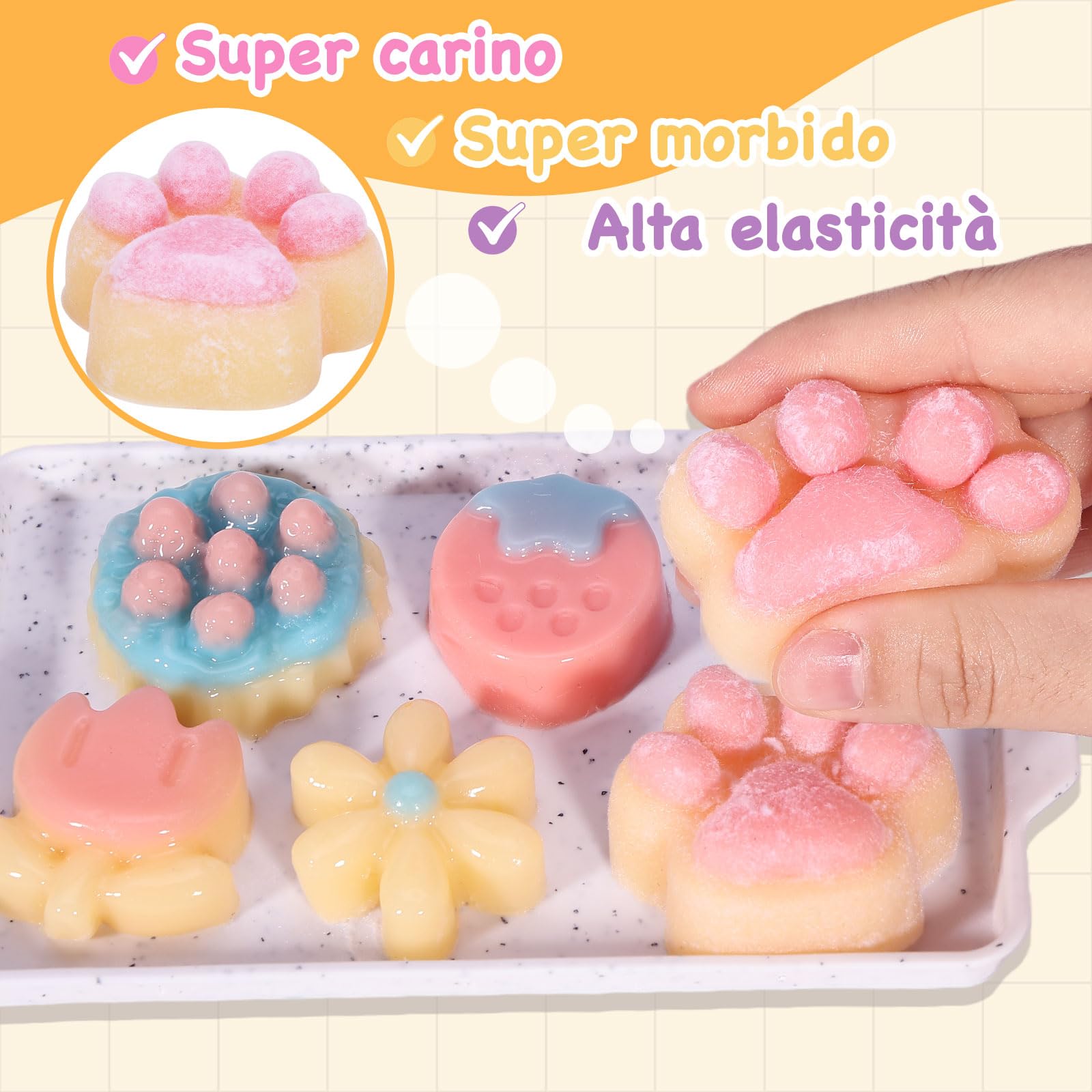 VBACALA 24 Pezzi Taba Squishy Kit Fai da Te,150g AB Silicone 1:1 Miscela Creare Taba Squishy Zampa, Fiori, Erba, Fragole, Pasticcini Squishy Antistress,Regalo Antistress Fai da Te per Bambini Adulti