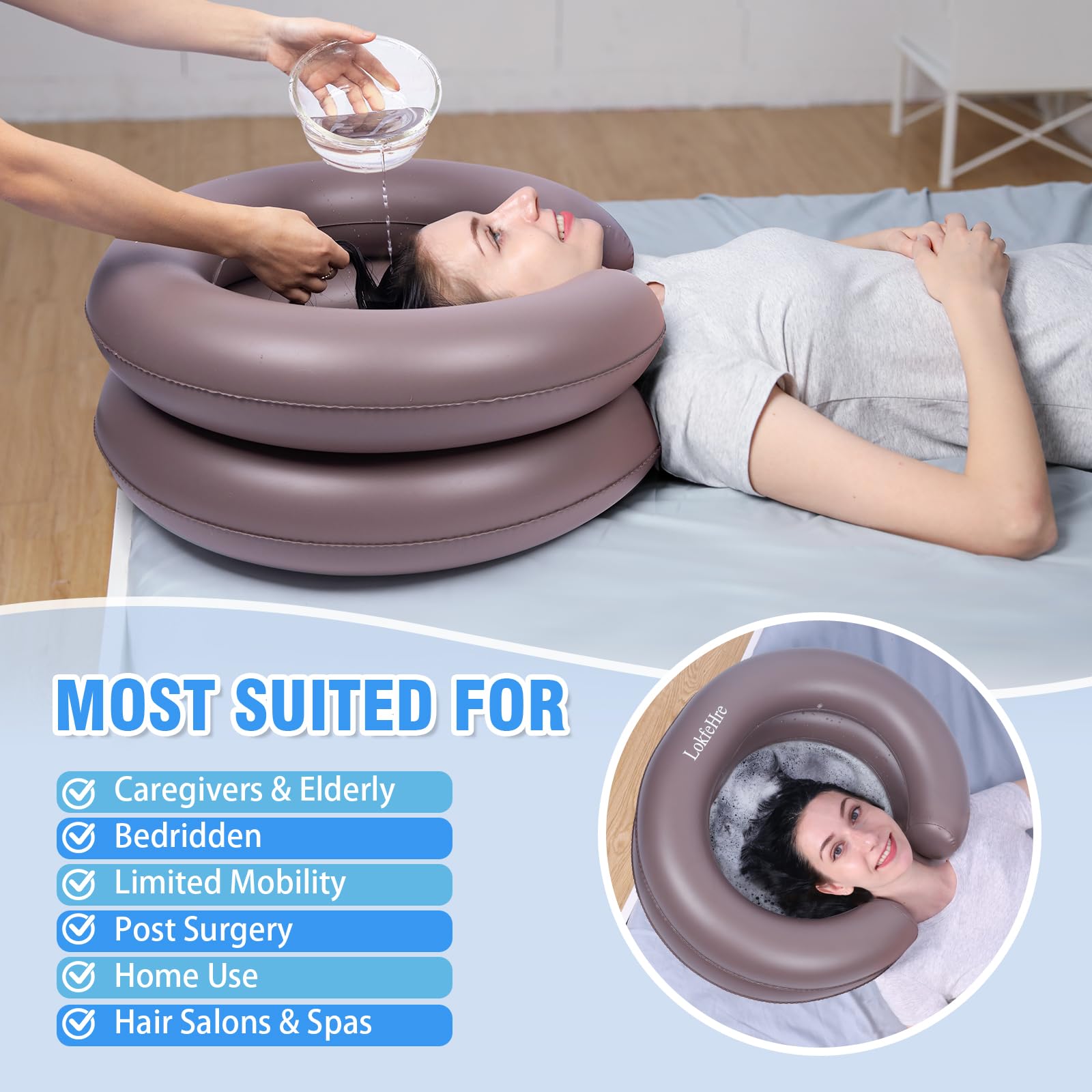 LOKFEHRE Portable Inflatable Hair Washing Basin for Bedridden - Wash Hair in Bed with Inflatable Shampoo Bowl.Hair Washing Basin for Elderly,Disabled,Injured,Ideal Inflatable Sink for Locs Detox.