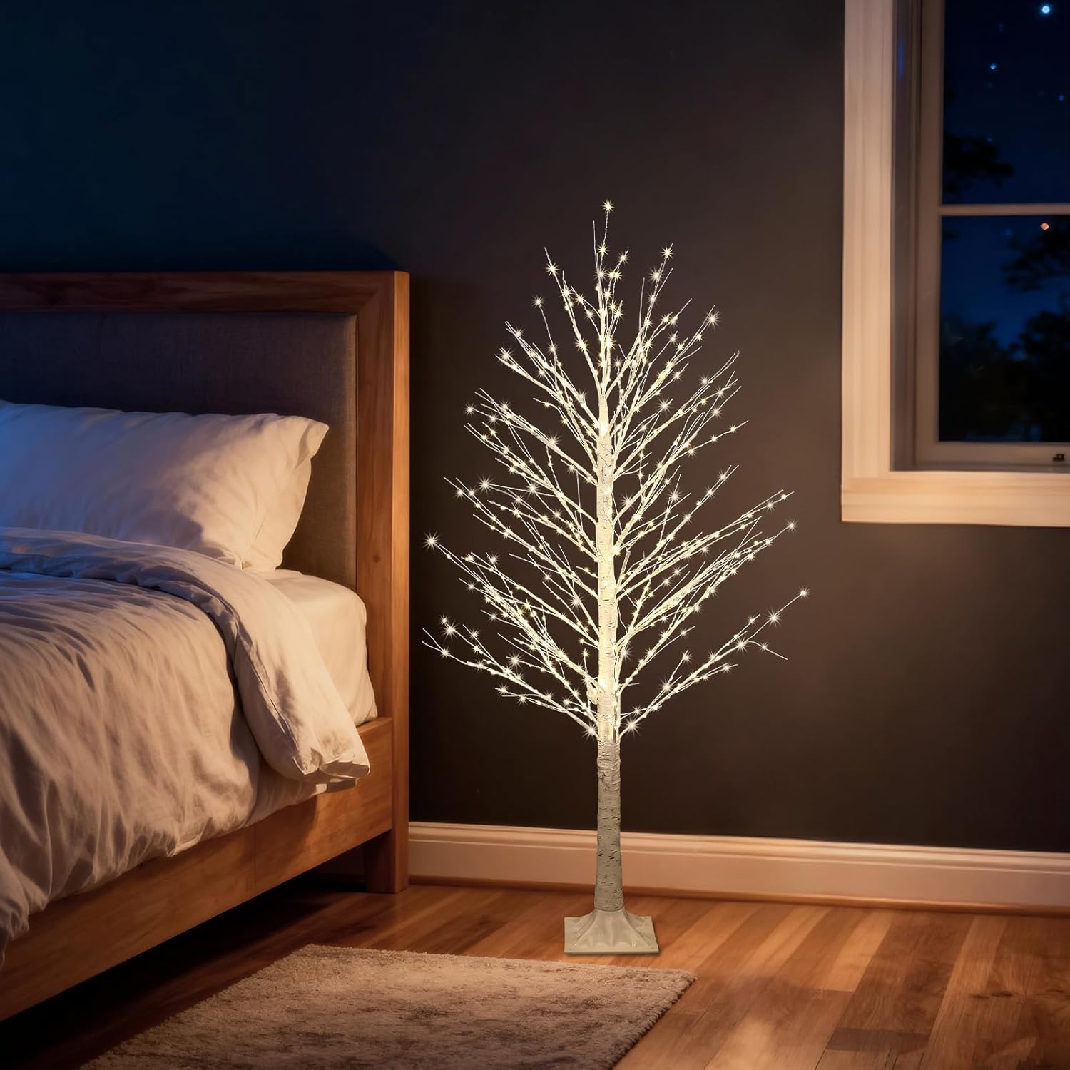 5FT Lighted Birch Tree with Twinkle Lights, 580 LED Warm White Lights, LED Lighted Christmas Tree for Indoor Outdoor Home Room Wedding Party Christmas Decor