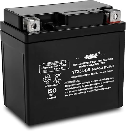 Casil YTX5L-BS - Batería SLA Power Sport de 12 V 4 AH 80 CCA - Batería Casil