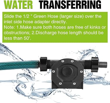 TRUPOW Self-Priming Mini Hand Water Transfer Drill Pump Kit with Water Hose & Oil Hose for Home Water Oil Fluid Transfer