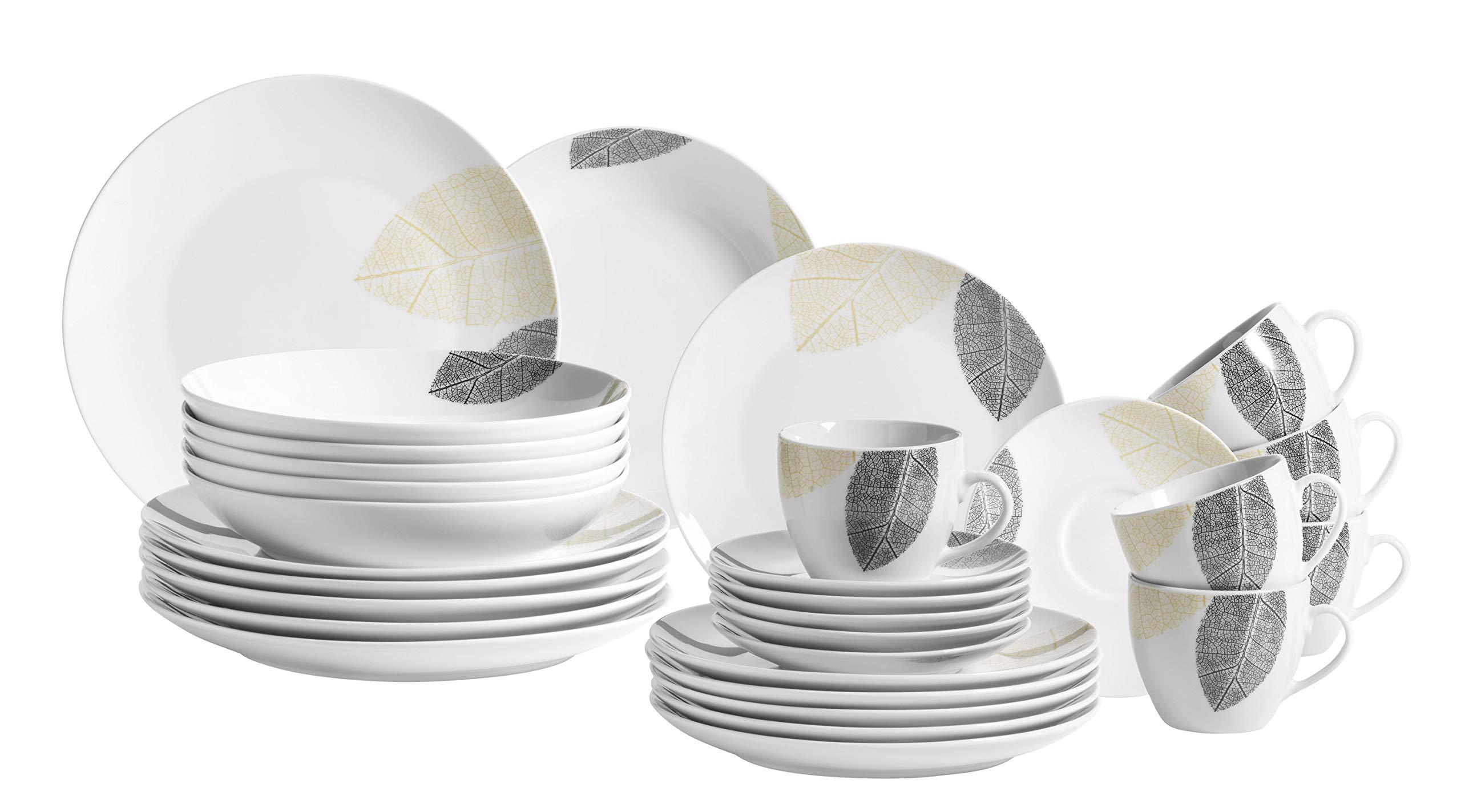 MÄSER 931215 - Vajilla para 6 personas, 30 piezas, con formas sin bordes, porcelana, color blanco