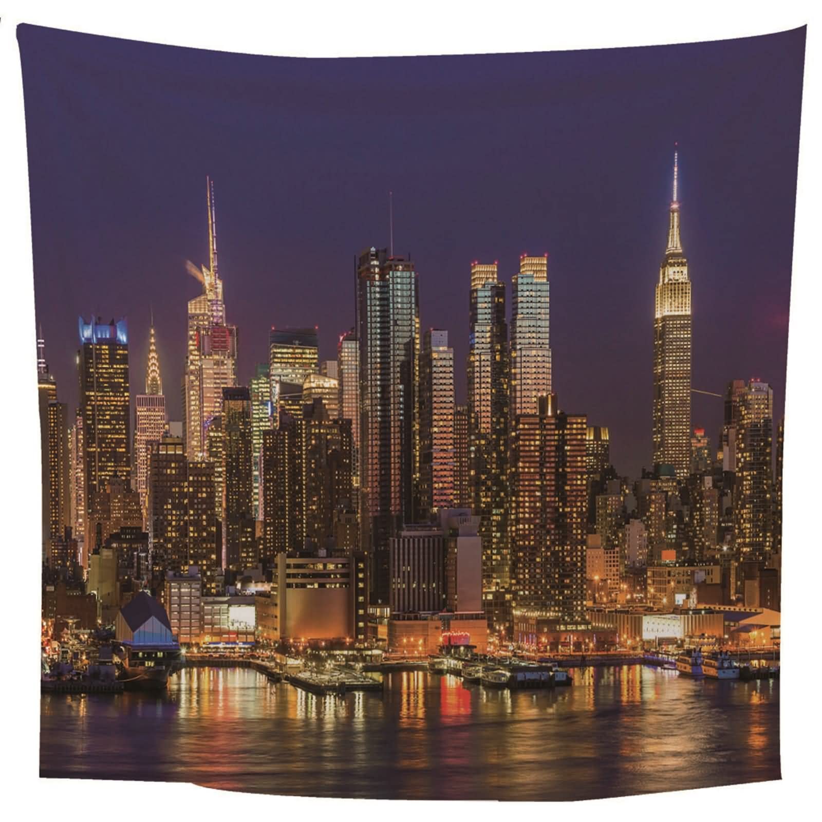 Tapiz Tela Pared Grande, Decoración Pared Grande Paisaje de La Ciudad de Noche Poliéster Vistoso 350x256CM
