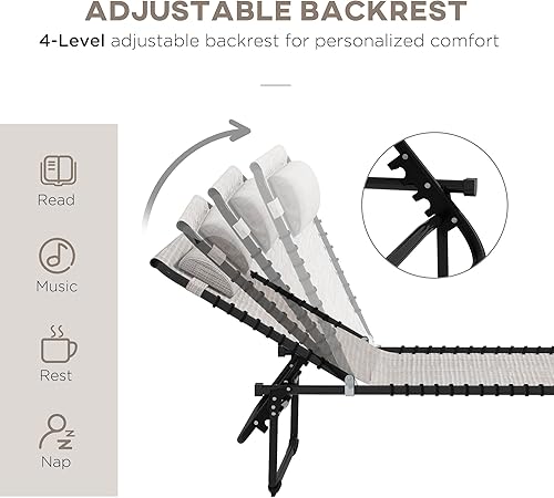 Miniatura 4 de Outsunny Juego de 2 sillas plegables para piscina, silla de bronceado para patio, silla de salón al aire libre con respaldo reclinable de 4