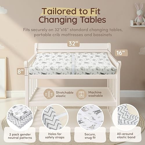 Miniatura 3 de Funda para cambiador de bebé, sábana de mesa de 32 x 16 pulgadas, bolsillo profundo de 8 pulgadas, funda para cambiador de pañales, sábanas 100%