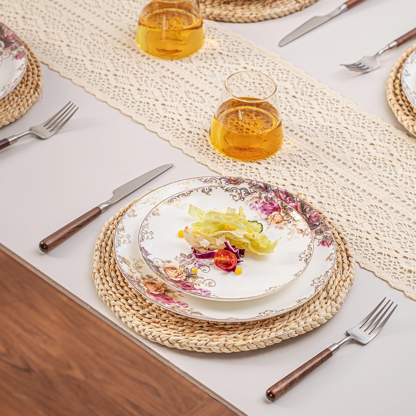 Dinnerware Sets, Plates Set, with Bowls, Artistic 12-Piece Ceramic Dinnerware, for Home Restaurant, Chip and Scratch Resistant, Microwave and Dishwasher Safe, Rose Collection