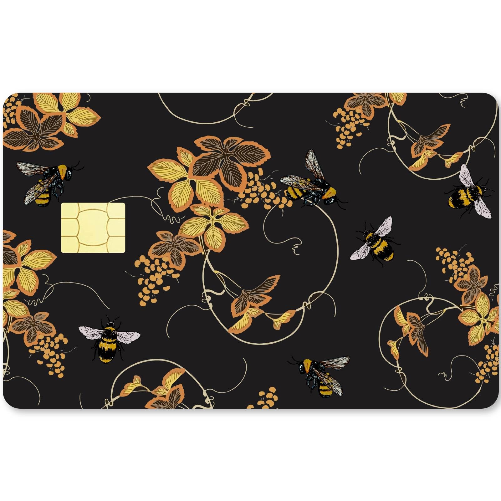 CREATCABINBee Card Skin Sticker Debit Credit Card Skins Covering Branches Leaves Personalizing Bank Card Protecting Decals Waterproof No Bubble Slim for EBT Transportation Key Card Black 7.3x5.4Inch