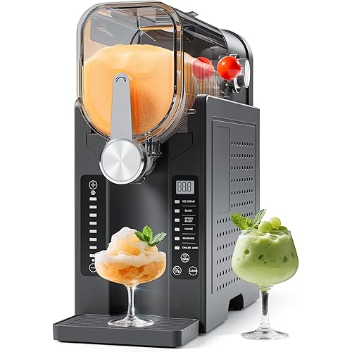 Slushie Machine No Ice Needed, Slushy Machine for Home, Frozen Drink Maker with 6 Preset Programs for Margaritas, Frappés, Milk Shake and More, LED Display, Auto Clean, Black, 1 Pack+6 Modes