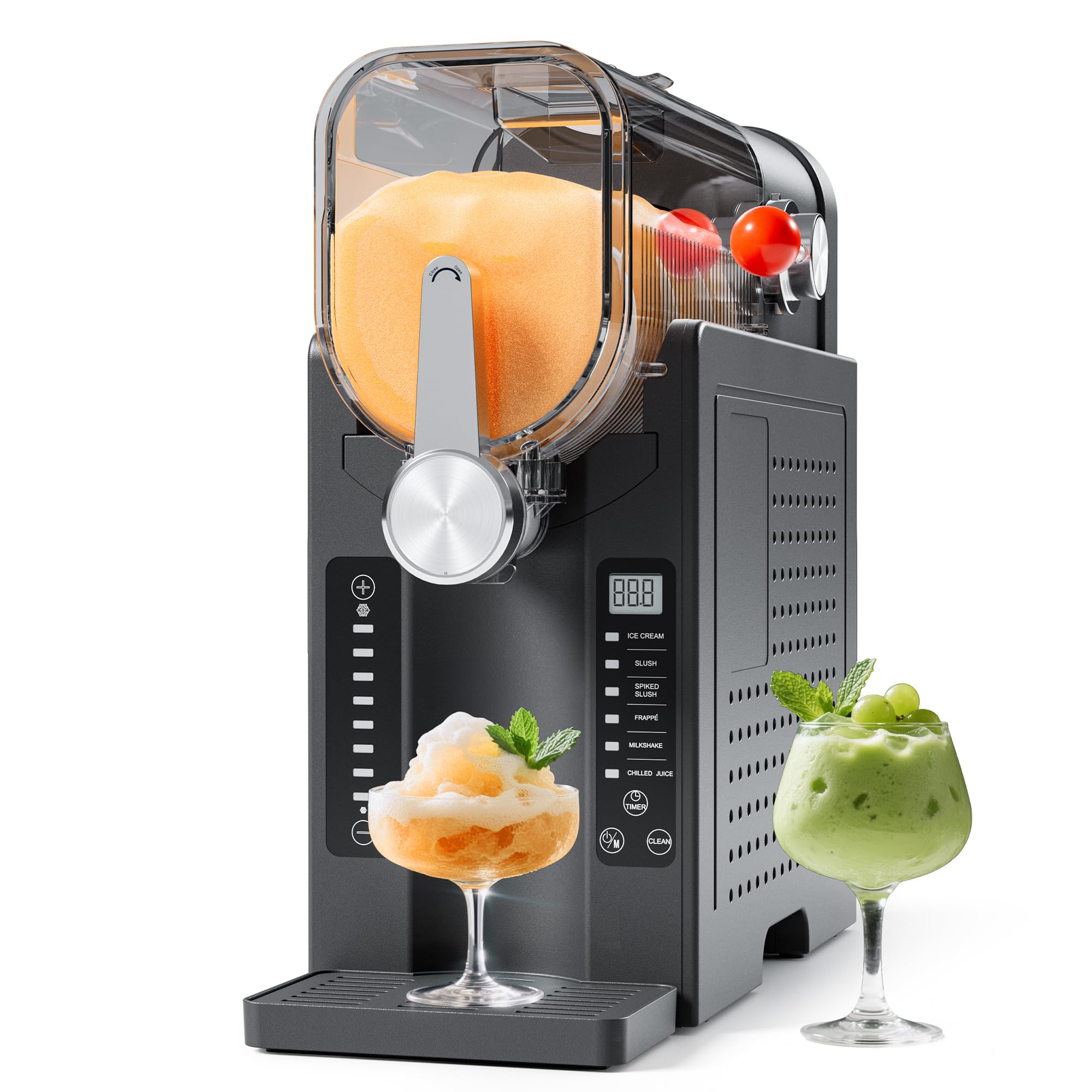 Slushie Machine No Ice Needed, Slushy Machine for Home, Frozen Drink Maker with 6 Preset Programs for Margaritas, Frappés, Milk Shake and More, LED Display, Auto Clean, Black, 1 Pack+6 Modes