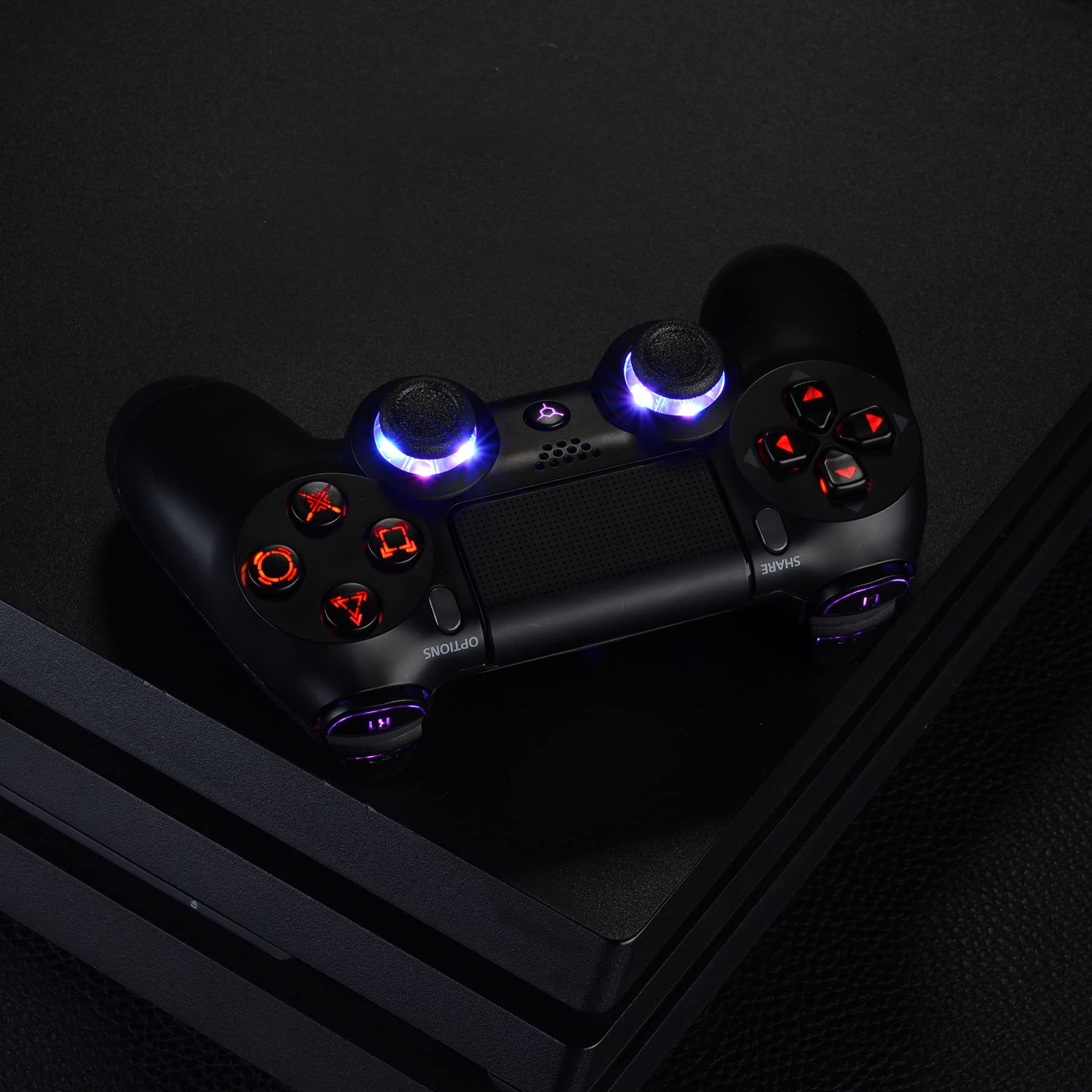 eXtremeRate Multicolori DTFS LED Kit per ps4 Pro Slim Joystick Pulsanti Levette Analogiche D-pad Trigger L1 R1 R2 L2 Tasti Ricambio per ps4 Controller(CUH-ZCT2)-NON Include Controller