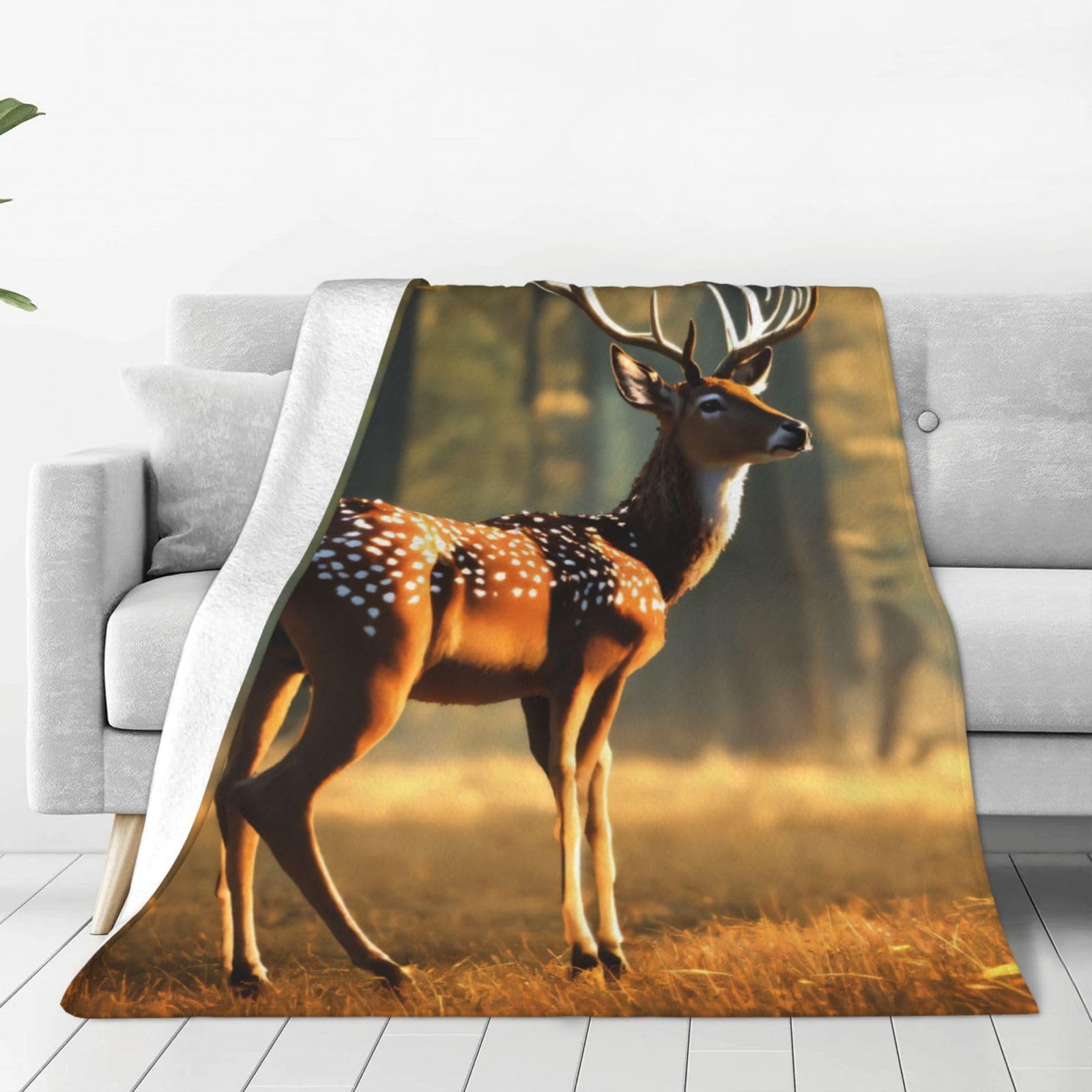 Couverture polaire chaude jeté de lit imprimé cerf thermo-isolant