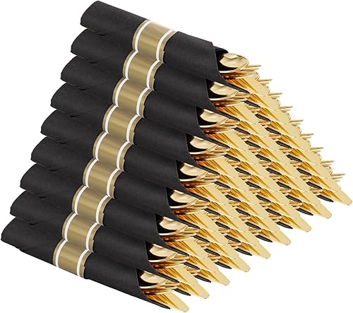 Miniatura 14 de Supernal Paquete de 120 cubiertos de plástico plateado, cubiertos de plástico enrollado, servilletas preenrolladas con juego de cubiertos, juego de