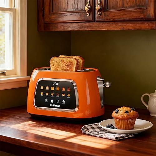 Miniatura 8 de Tostadora de 2 rebanadas con pantalla táctil inteligente, tostadora digital retro de acero inoxidable con ranura extra ancha de 1.5 pulgadas con