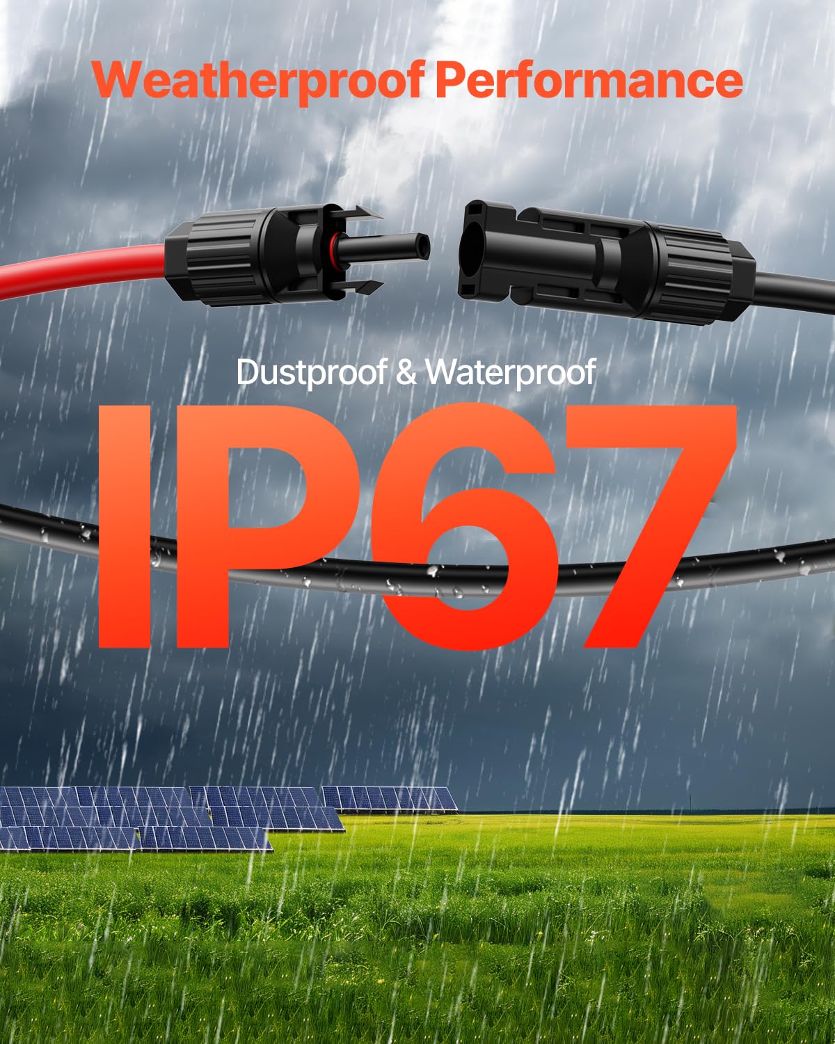 VEVOR Kabel przedłużający do panelu słonecznego 10 AWG, kabel przedłużający 6 mm², IP67, wodoszczelny kabel PV do modułów solarnych w domu, na statkach i w przyczepach kempingowych, czarny