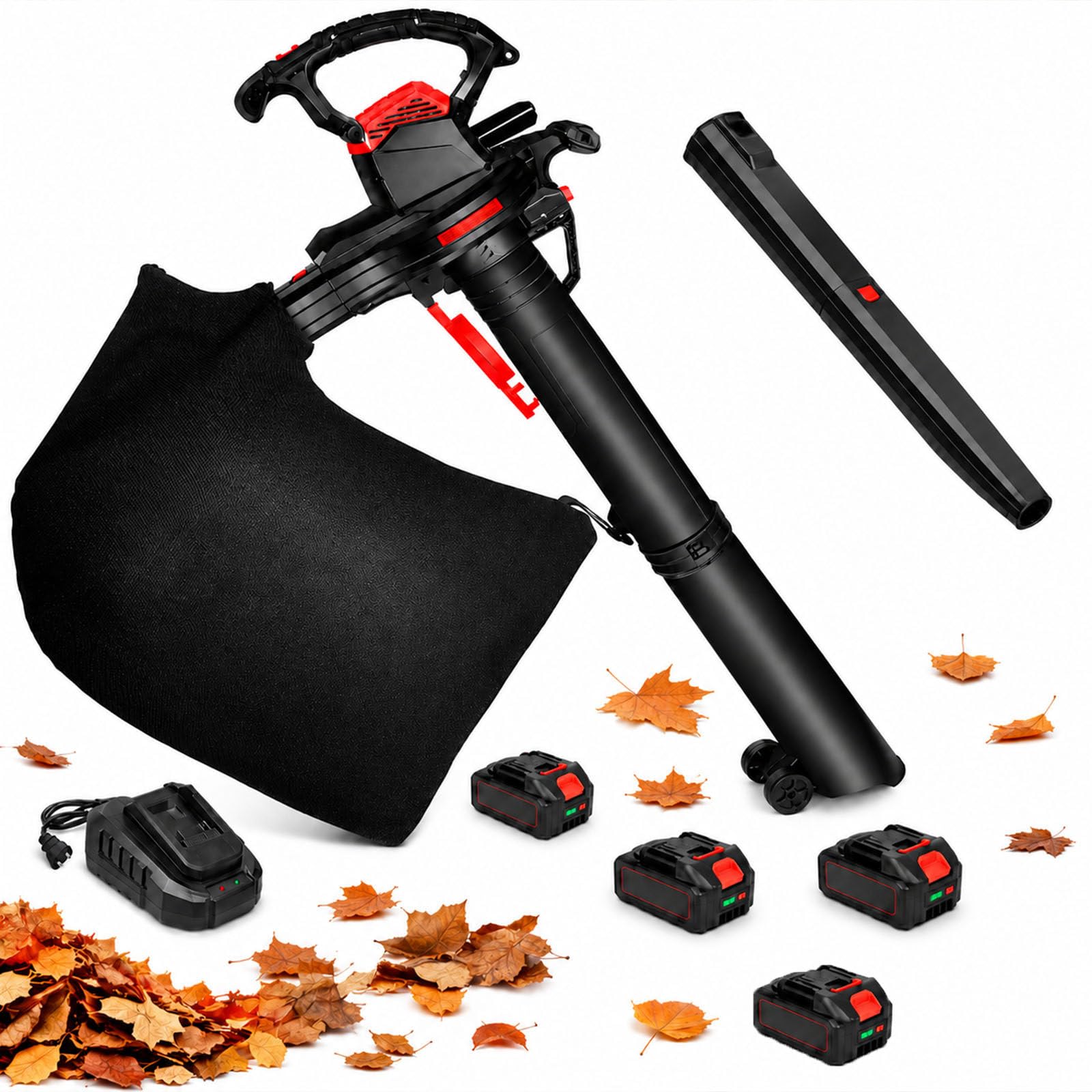 Recolector De Hojas Eléctrico:Soplador,Aspirador Y Triturador 4-Battery