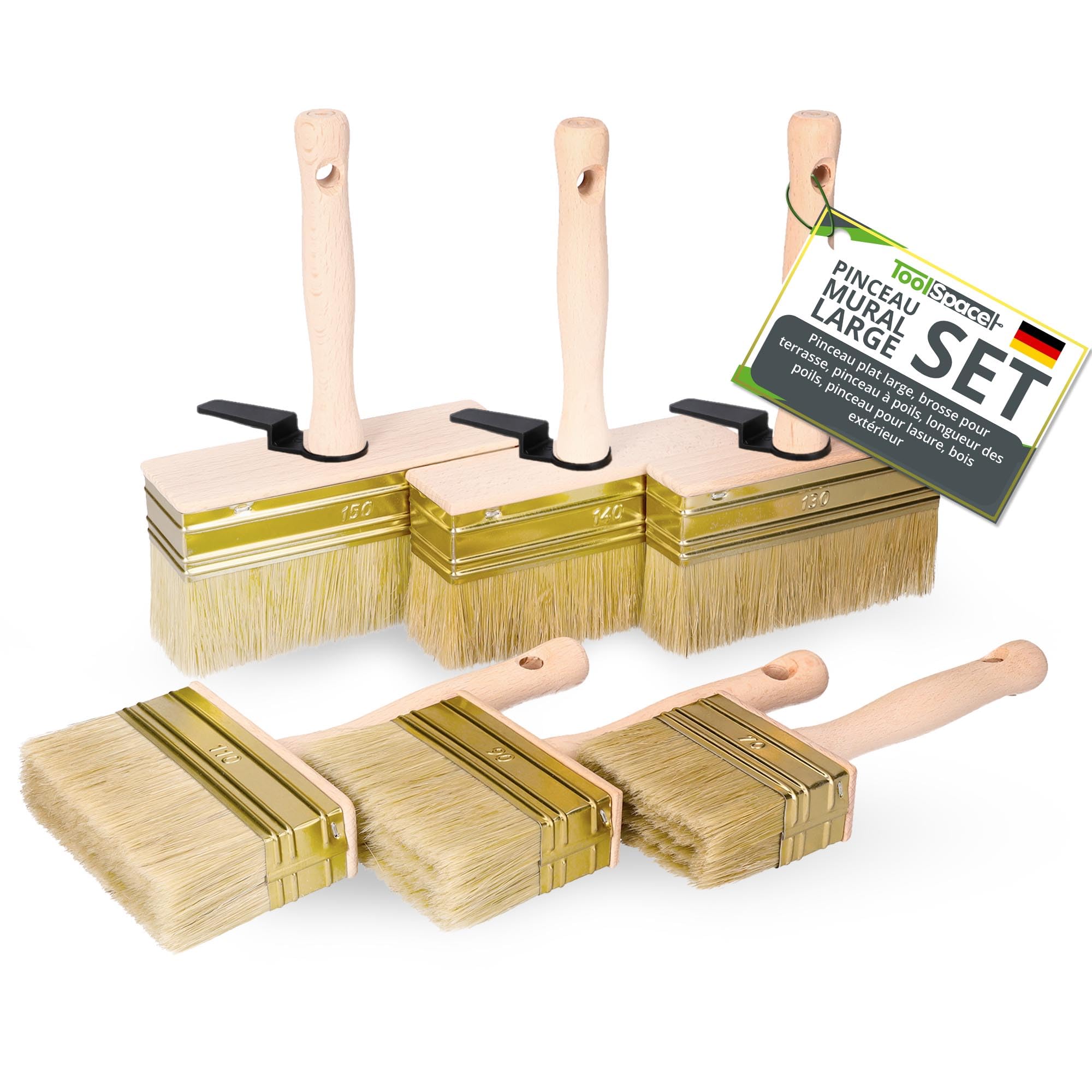 Pinceau badigeon et chauler ToolSpace, brosse large en poil naturel pour lasure de terrasse