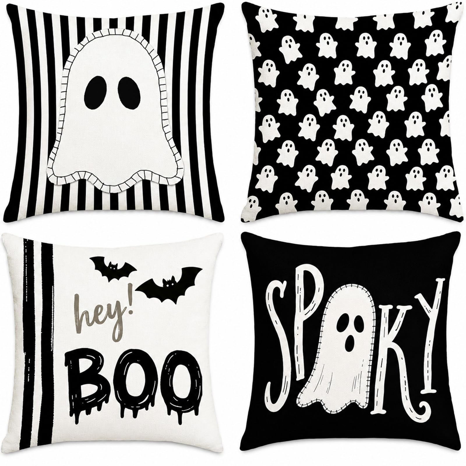 4 pcs Halloween Ghost Cushion Cover Spooky Ghost and Boo Throw Pillow Cases