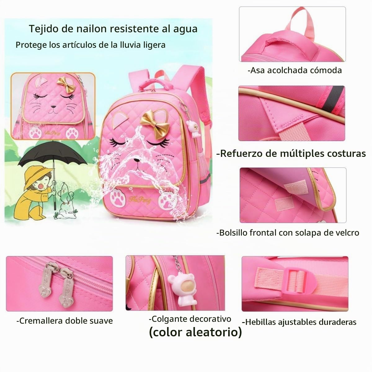 MITOWERMI Mochila con ruedas para niñas, mochila escolar con cara de gato, mochilas para niños con ruedas, equipaje de viaje