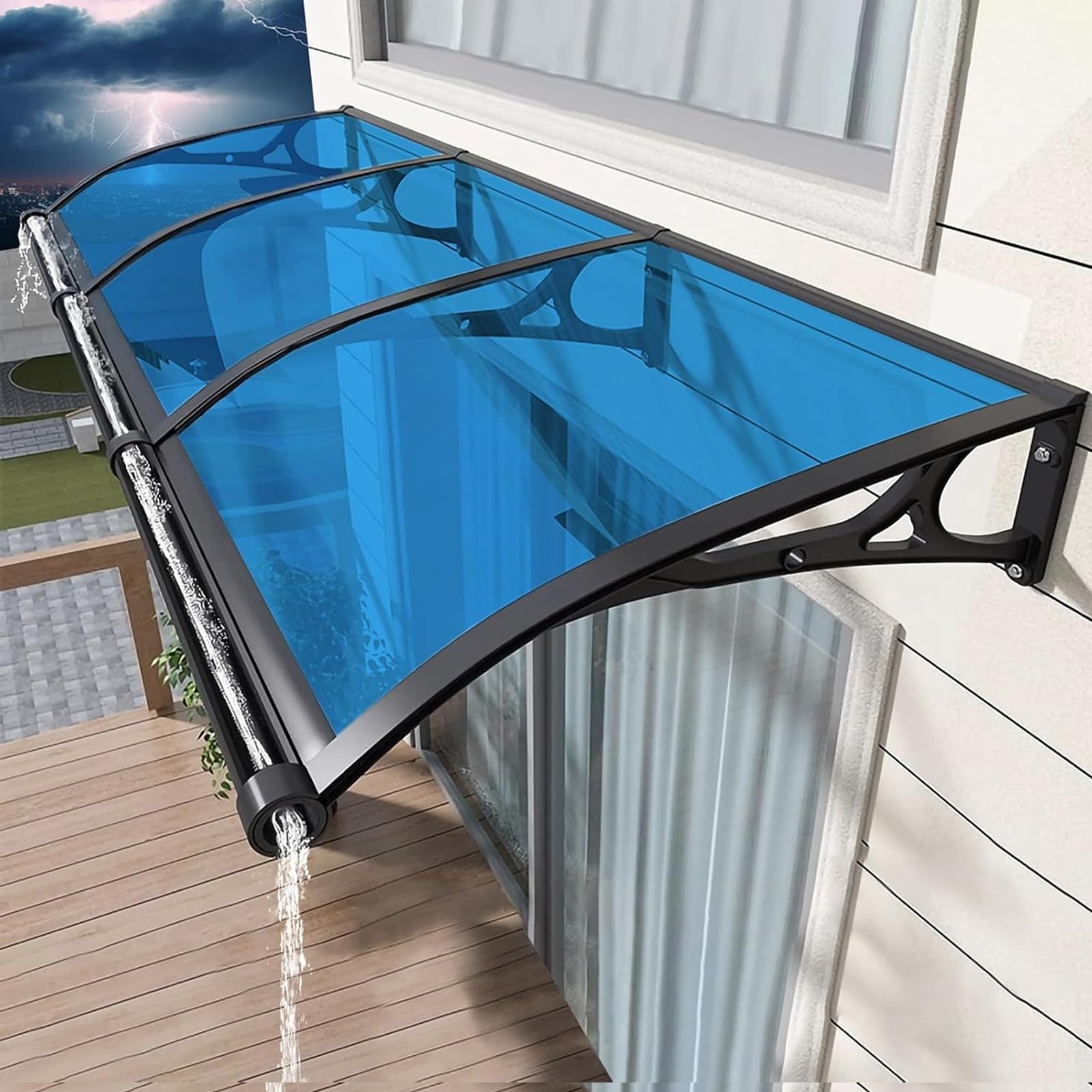 MSHGSKU Blue Window Awning Canopy for Front Door - UV & Rain Protection with Metal Bracket - 60x120cm Outdoor Shelter for Snow & Water Drainage