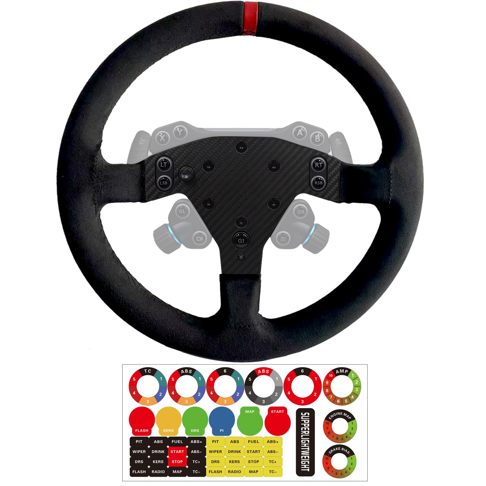 Replace 13 inch lightweight Original Suede Steering Wheel For Logitech G RS50 System Wheel base; For Logitech G RS 50 PRO Base Mod Round Wheel On Xbox/PS5/PS4/PC GT3 GT4 Game