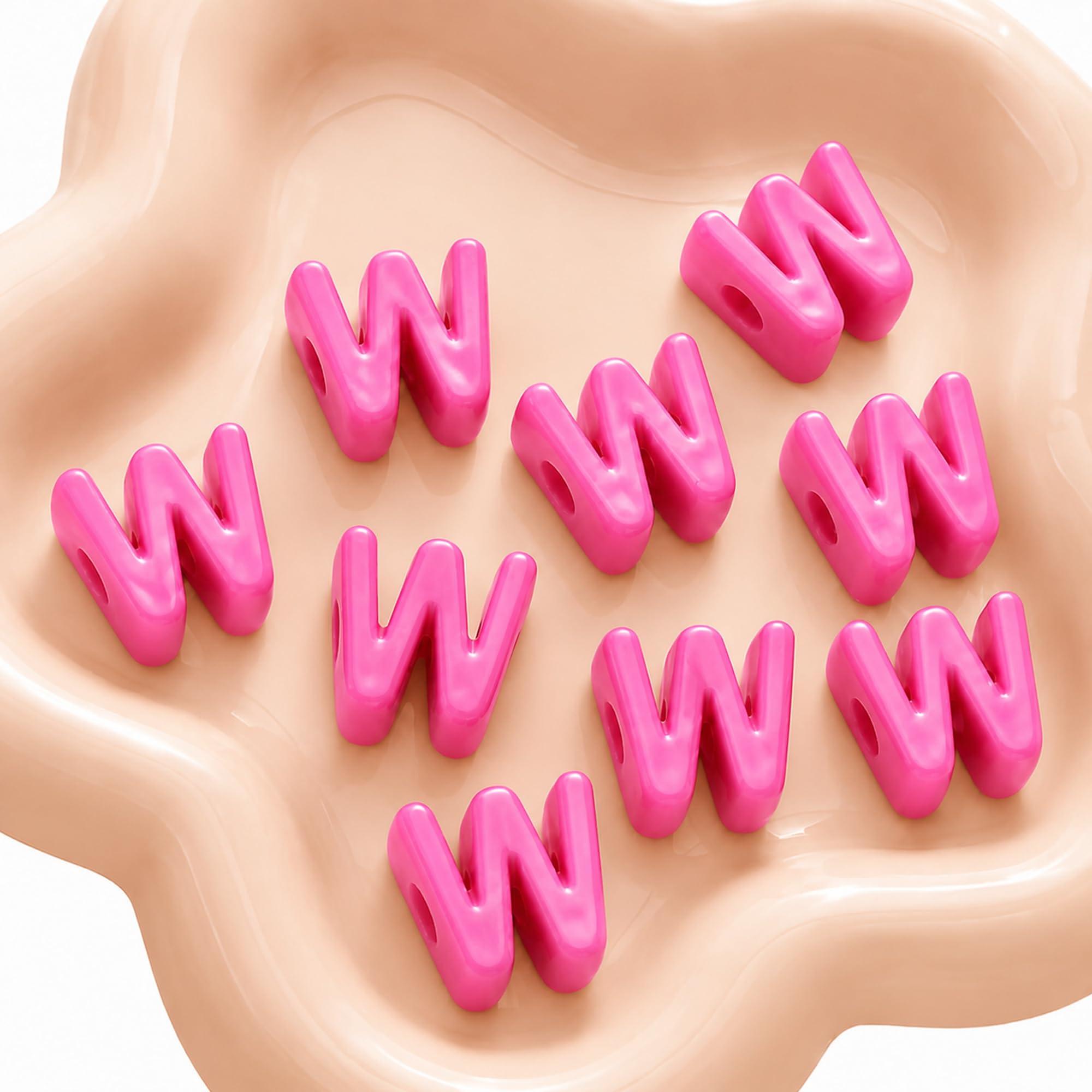 Letter Beads, 10pcs Alphabet Beads, Large Acrylic Letter Beads with 6mm Holes for Bracelet Making, Jewellery, Keyrings and Craft Projects (Pink, Letter W)