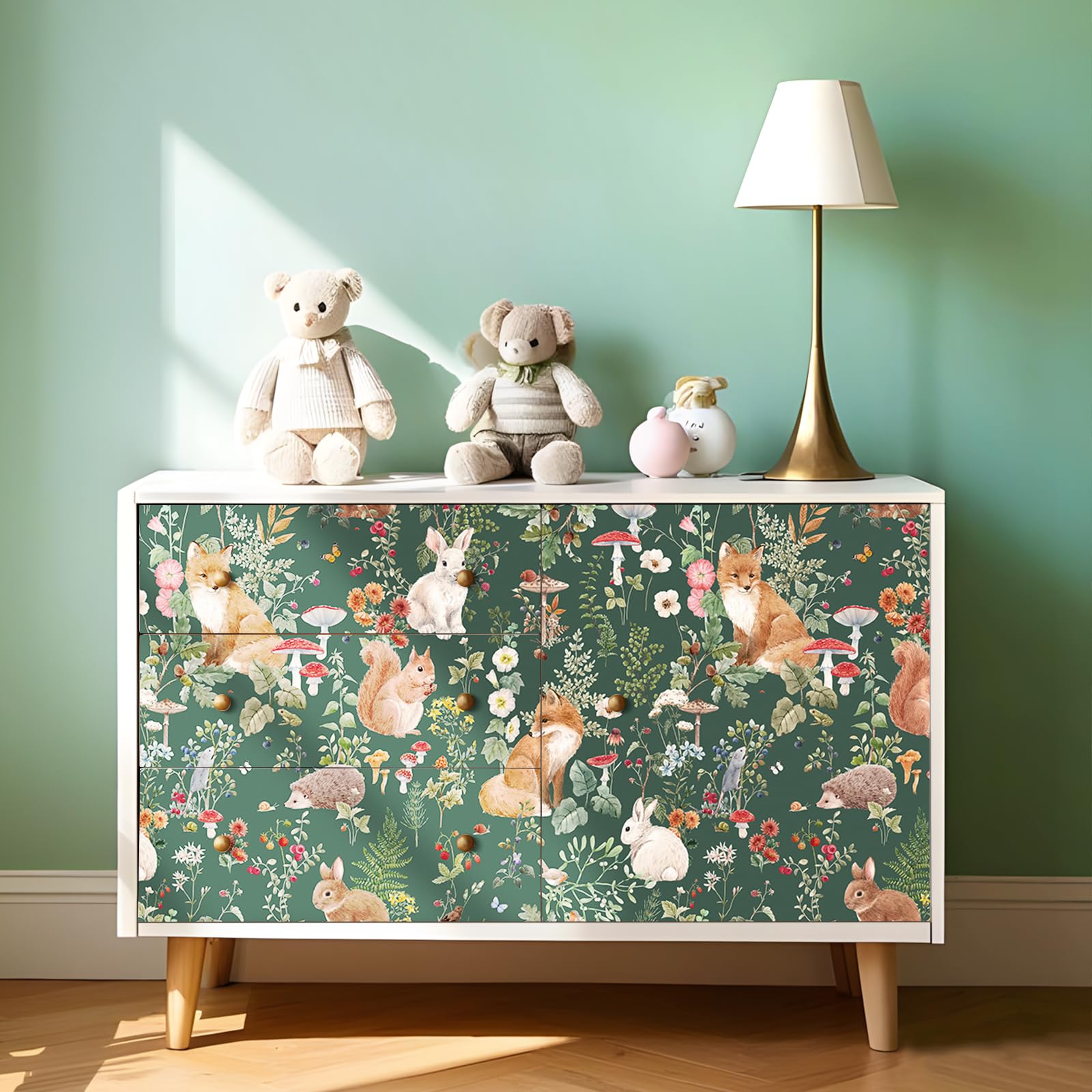 FunStick 44.5CM×9M Papel Pintado Autoadhesivo Botanico Verde Papel Pintado Pared Bosque Naturaleza Vintage Vinilo Adhesivo Muebles Flores Armario Impermeable Vinilo Adhesivo Pared Bosque Verde Salón